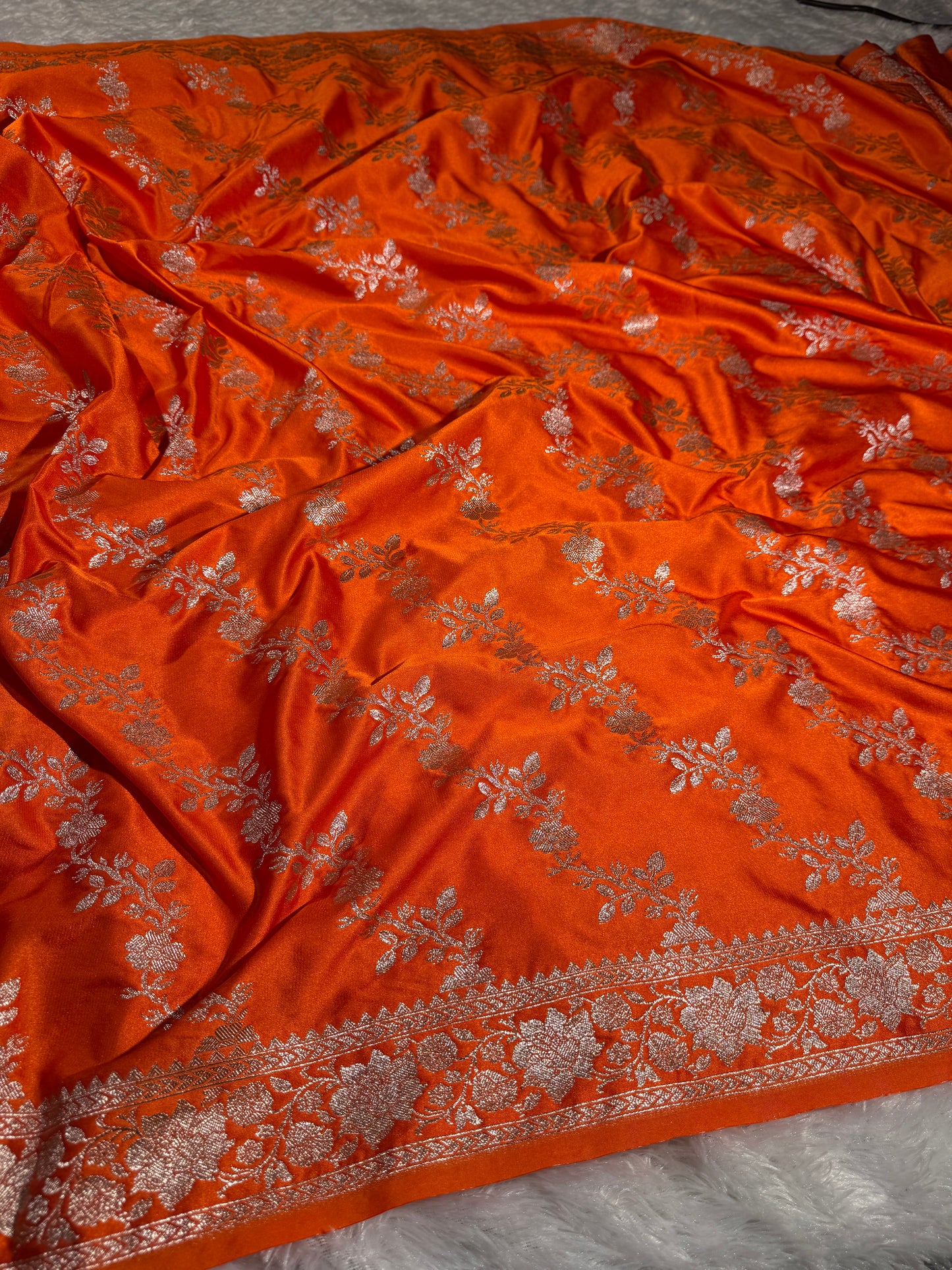 Orange premium Banarasi Mashru katan silk saree MK204