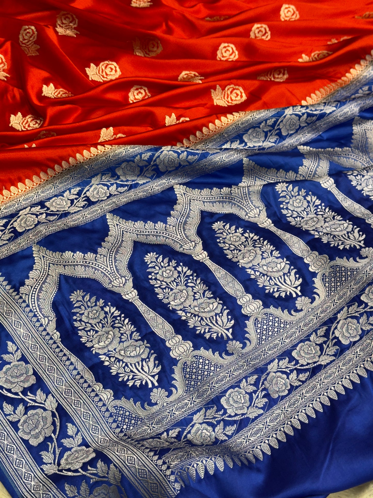 Red premium Banarasi Mashru katan silk saree MK183