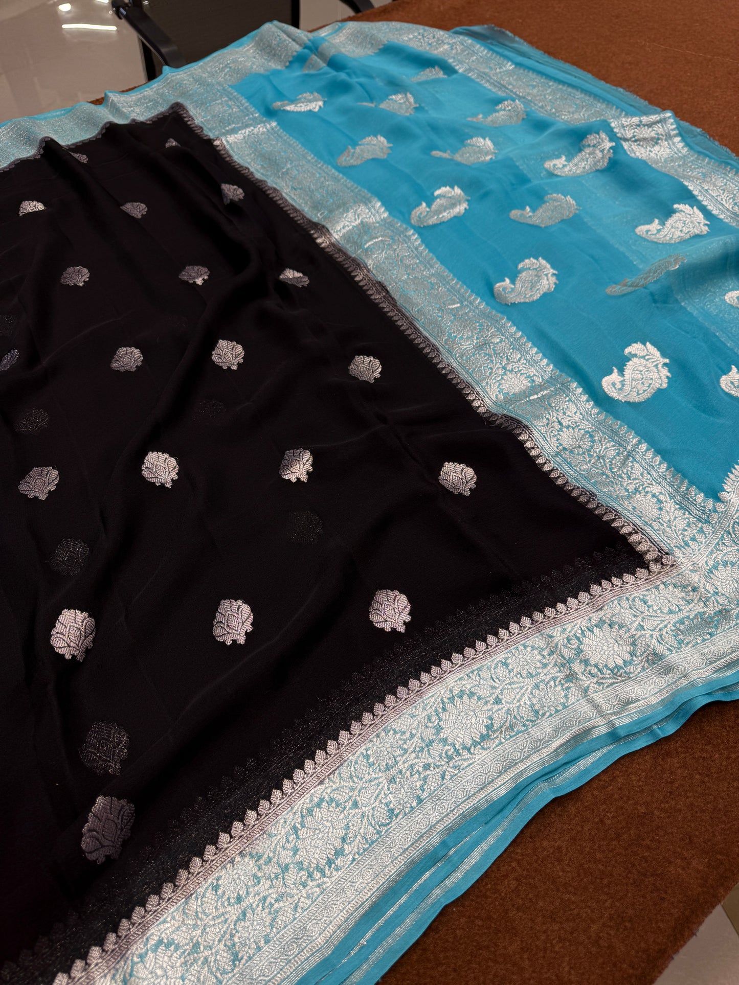 Banarasi pure handloom khaddi chiffon silk saree KG101