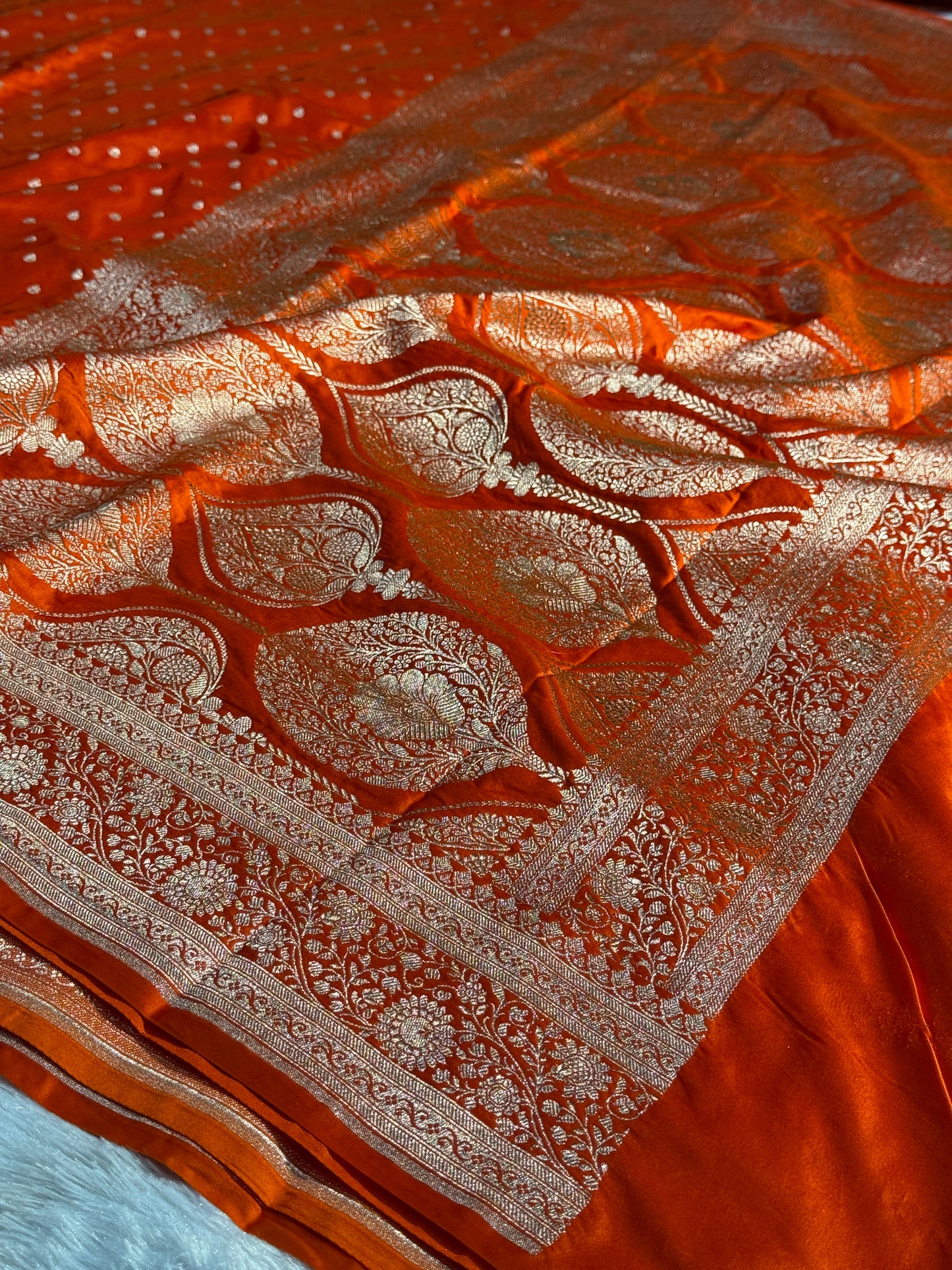 Orange Banarasi Mashru katan silk saree MK159