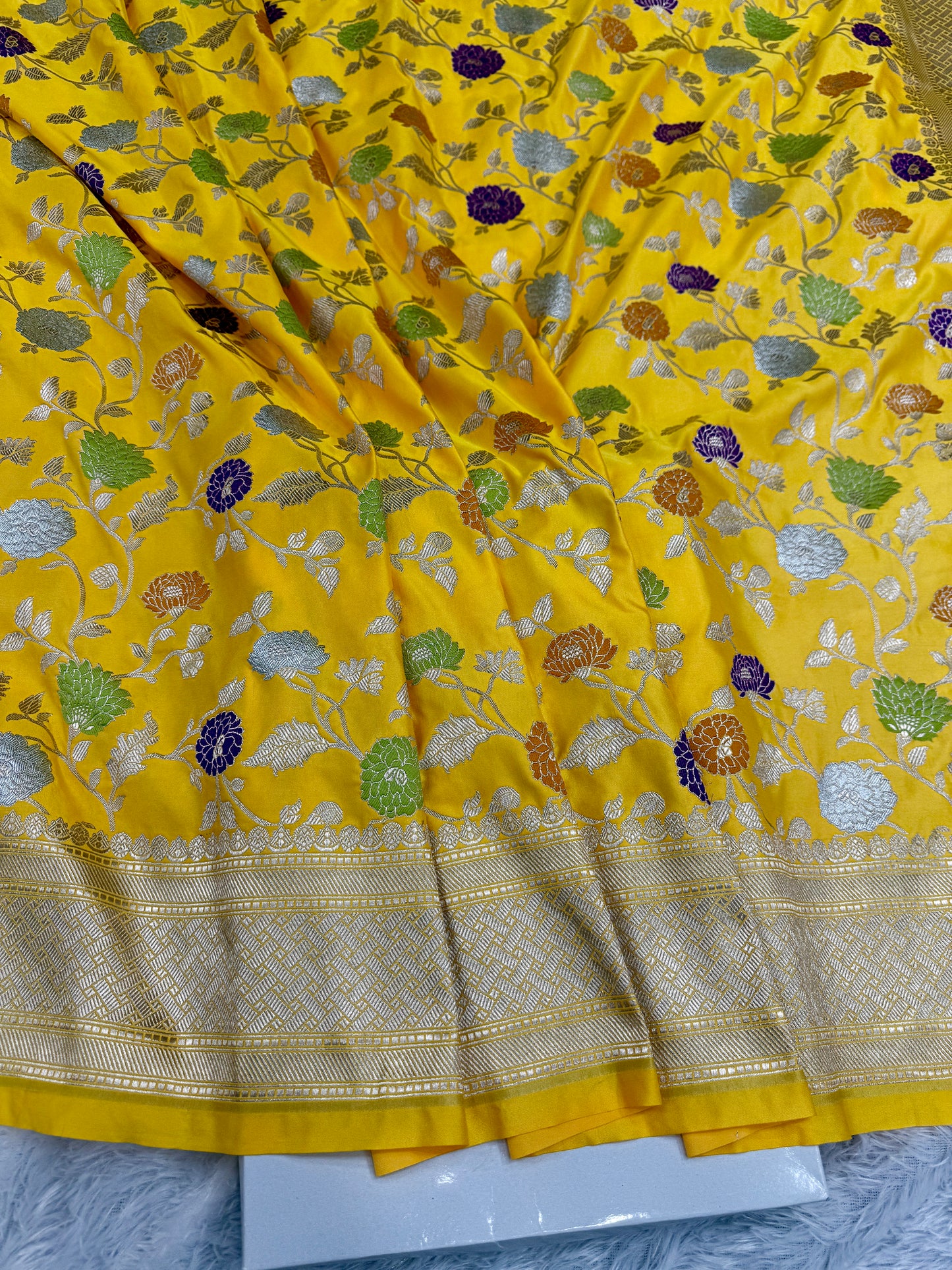 Yellow premium Banarasi mashru katan silk saree MK194