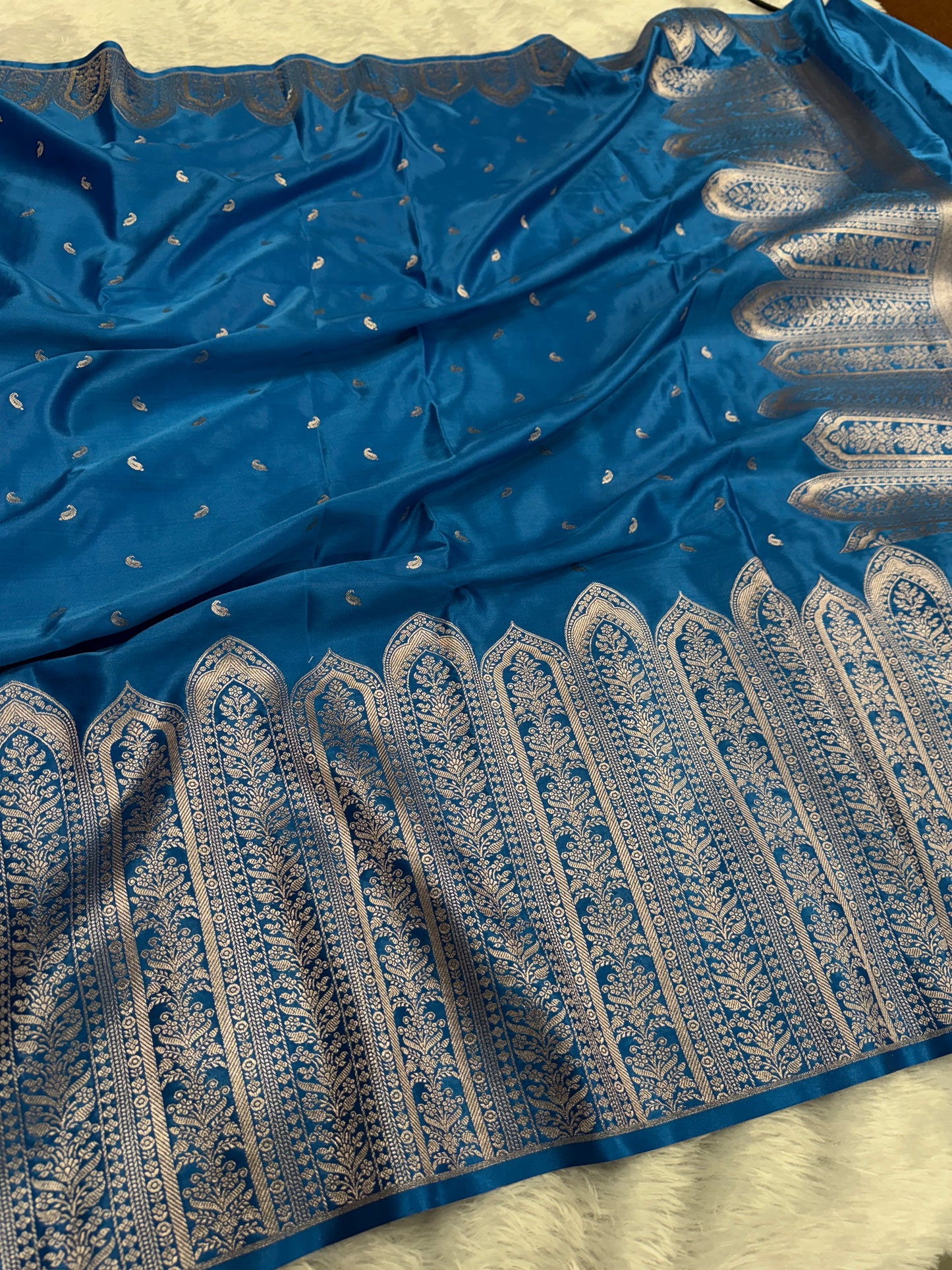 Peacock blue premium Banarasi Mashru katan silk saree MK189
