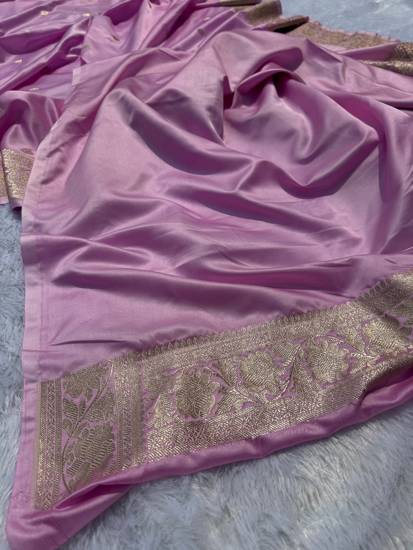 Baby pink premium Banarasi Mashru katan silk saree MK186