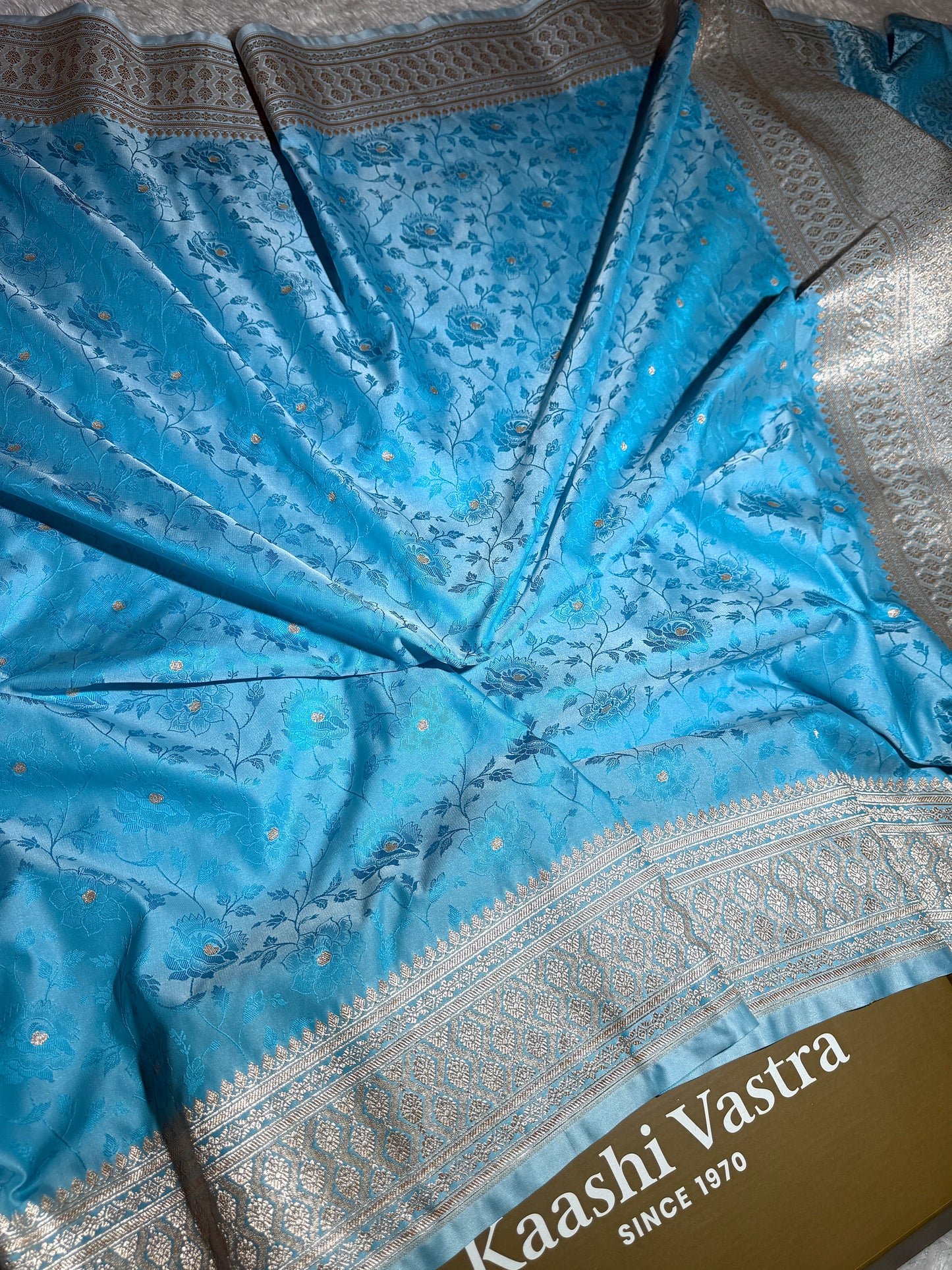 Sky blue premium Banarasi Mashru katan silk saree MK213