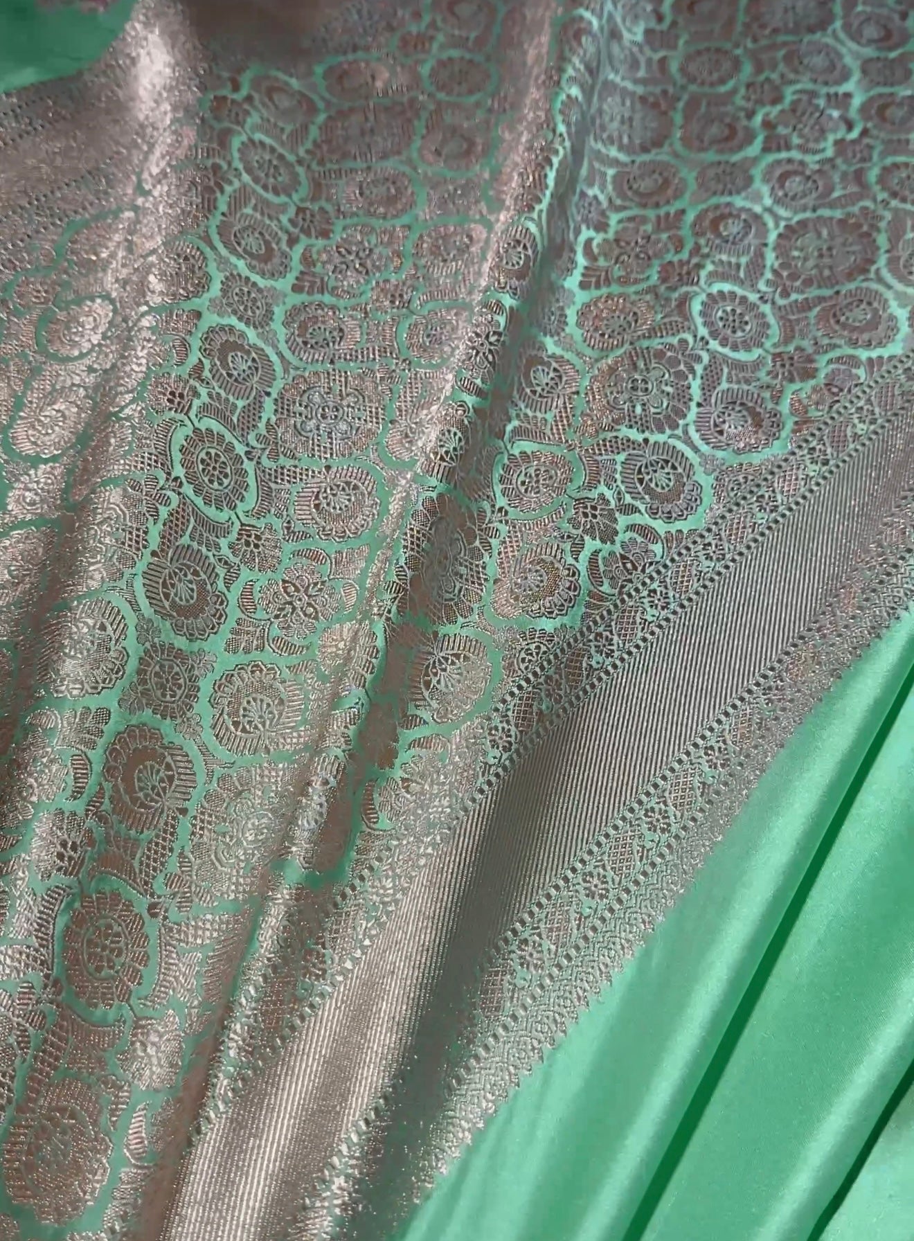 Sea green Banarasi tilfi Mashru katan silk saree MK212
