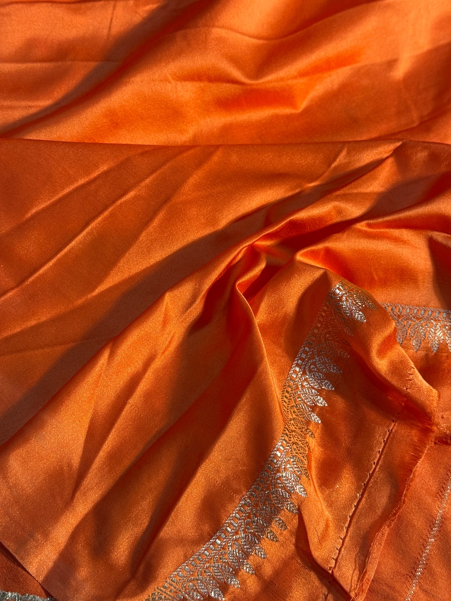 Peach orange Banarasi Mashru katan silk saree MK158