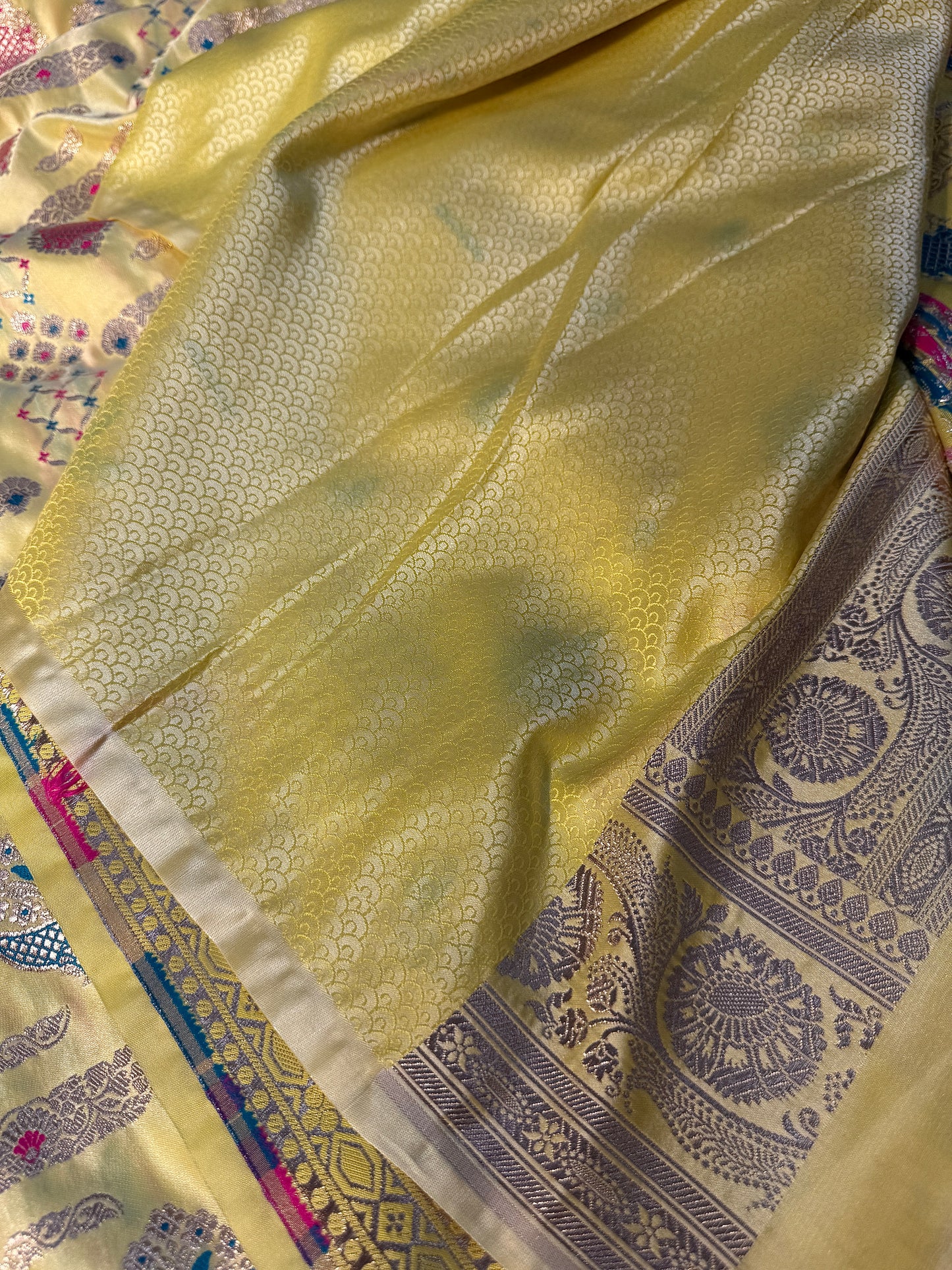 Lemon premium Banarasi Mashru katan silk saree MK171