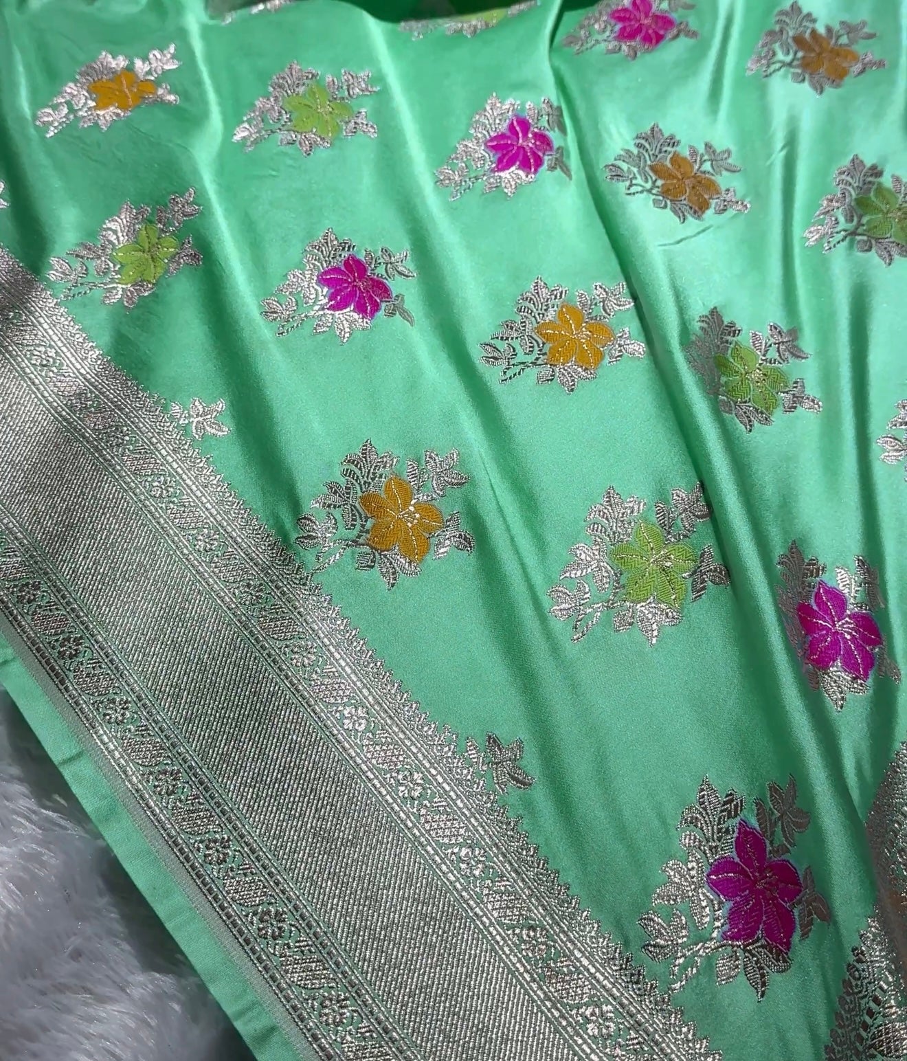Sea green Banarasi tilfi Mashru katan silk saree MK212