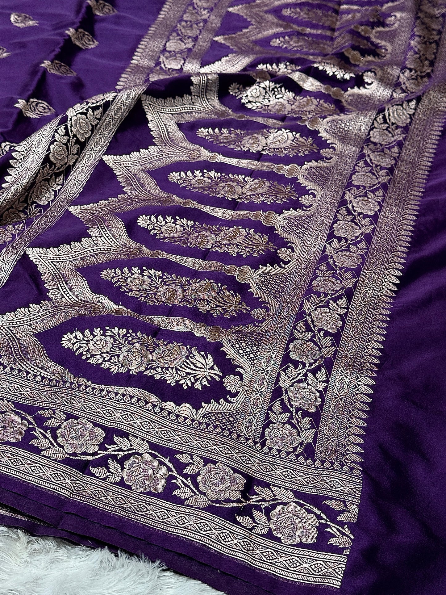 Purple Banarasi Mashru katan silk saree MK156