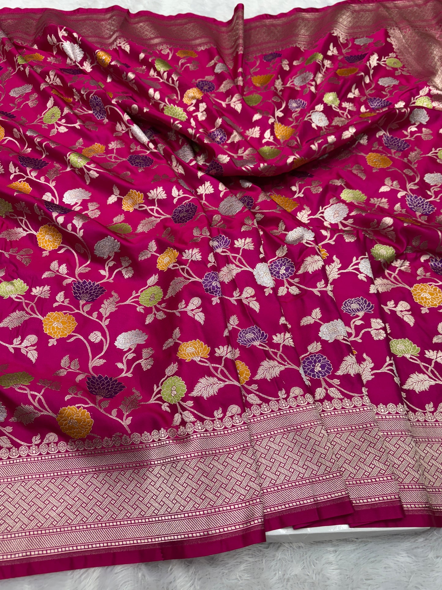 Rani pink premium Banarasi Mashru katan silk saree MK194