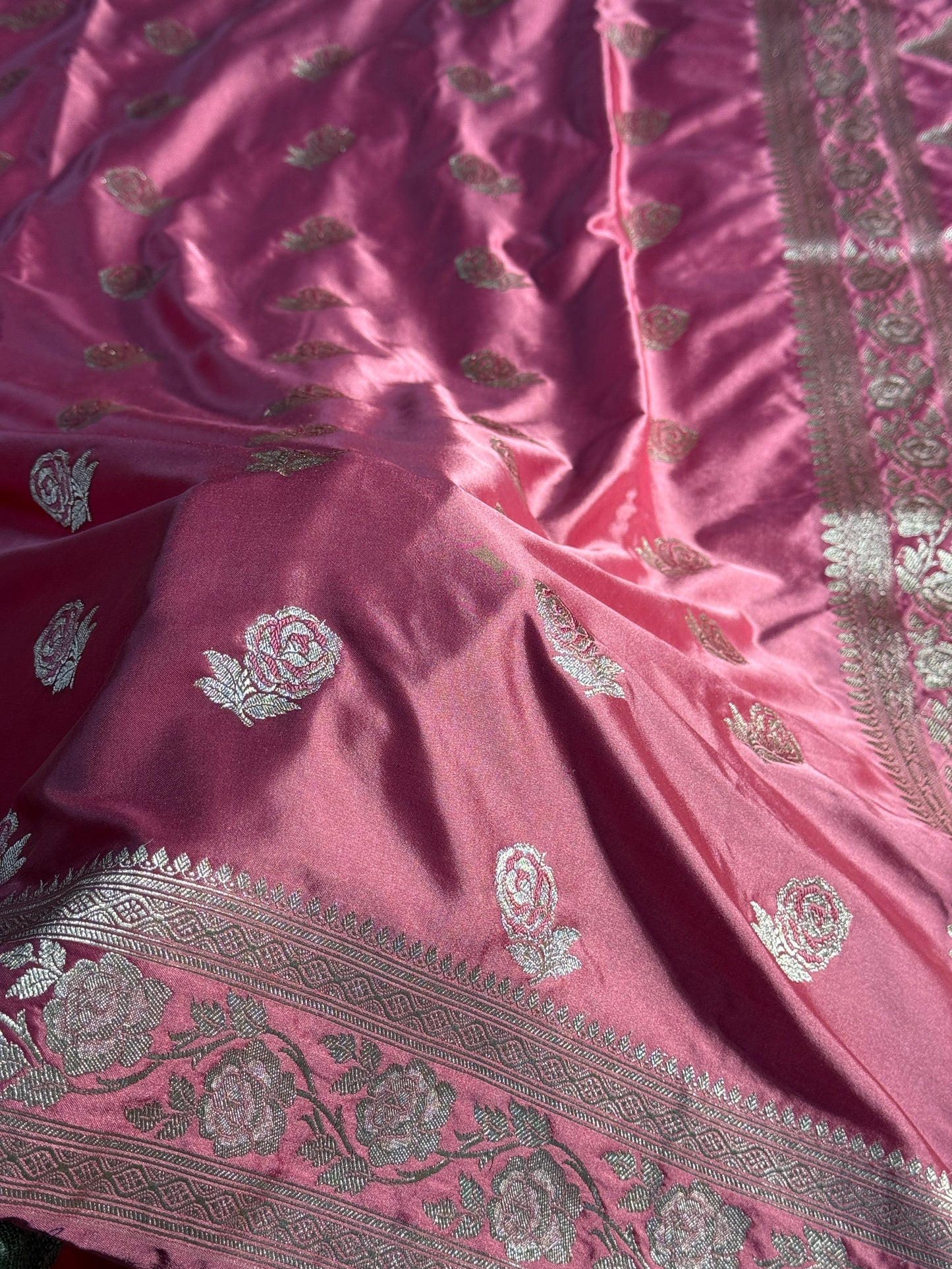 Onion pink color Banarasi Mashru katan silk saree MK156