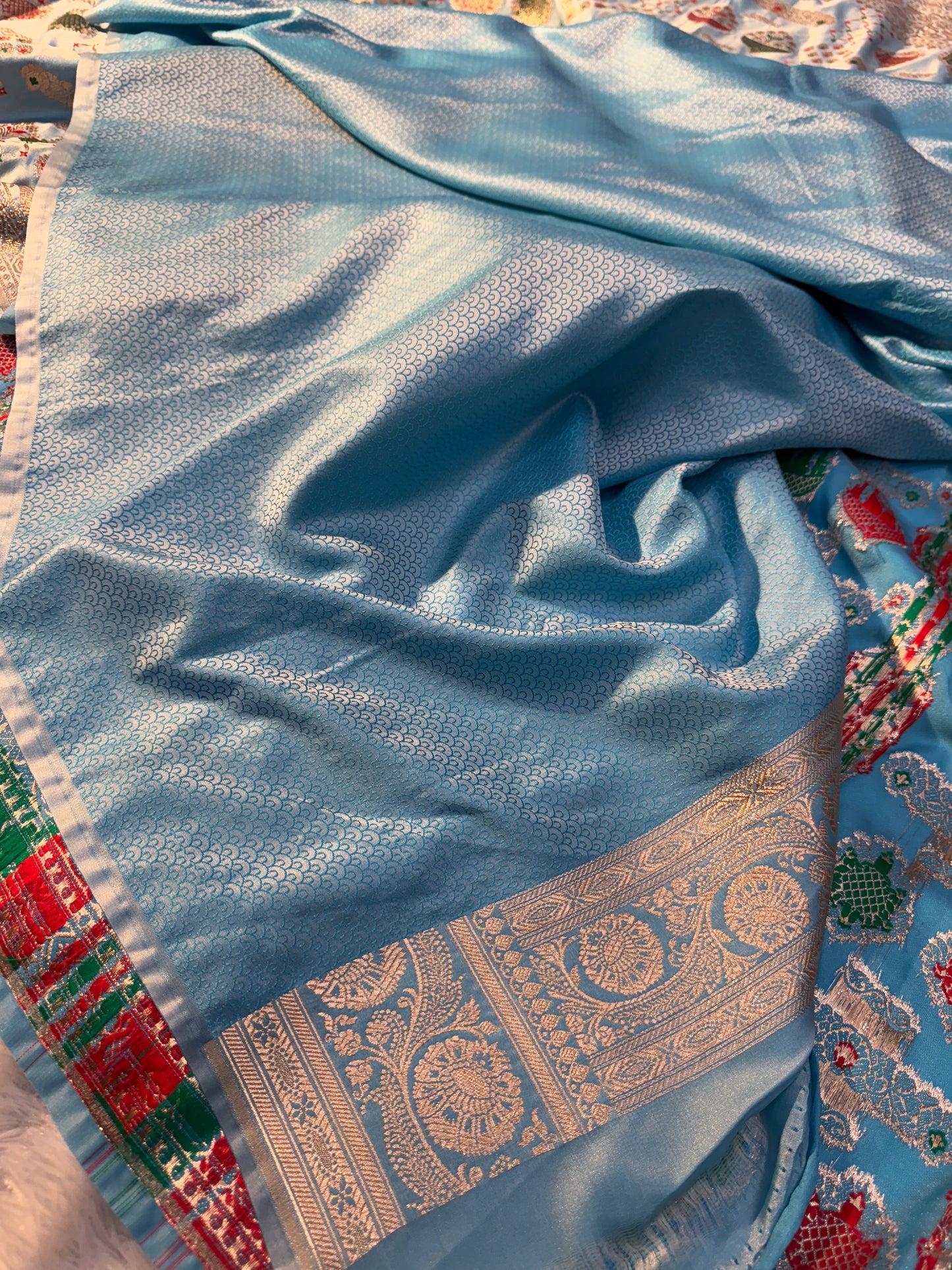Light blue premium Banarasi Mashru katan silk saree MK171