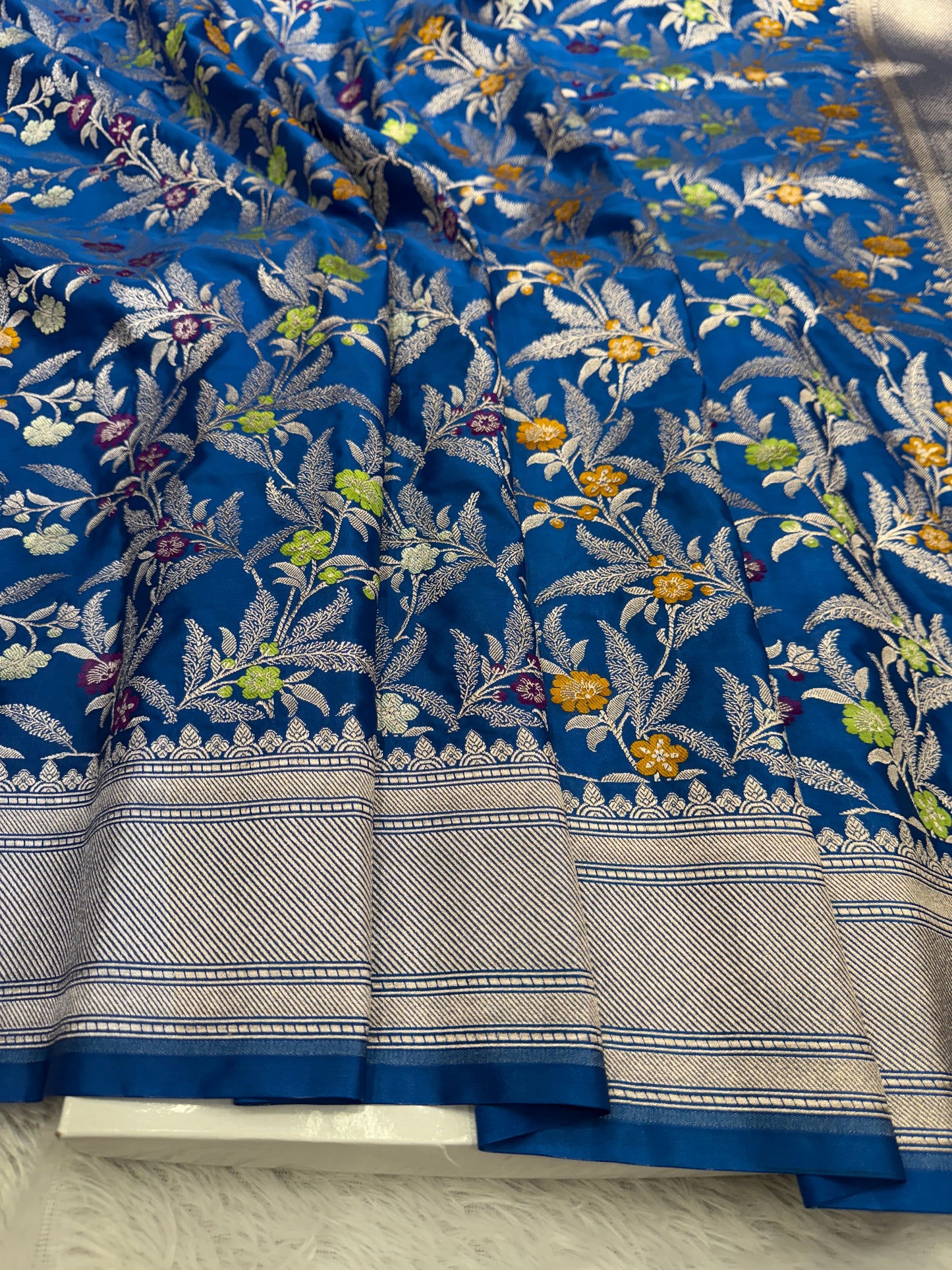 Peacock blue Premium tilfi Banarasi Mashru katan silk saree MK184