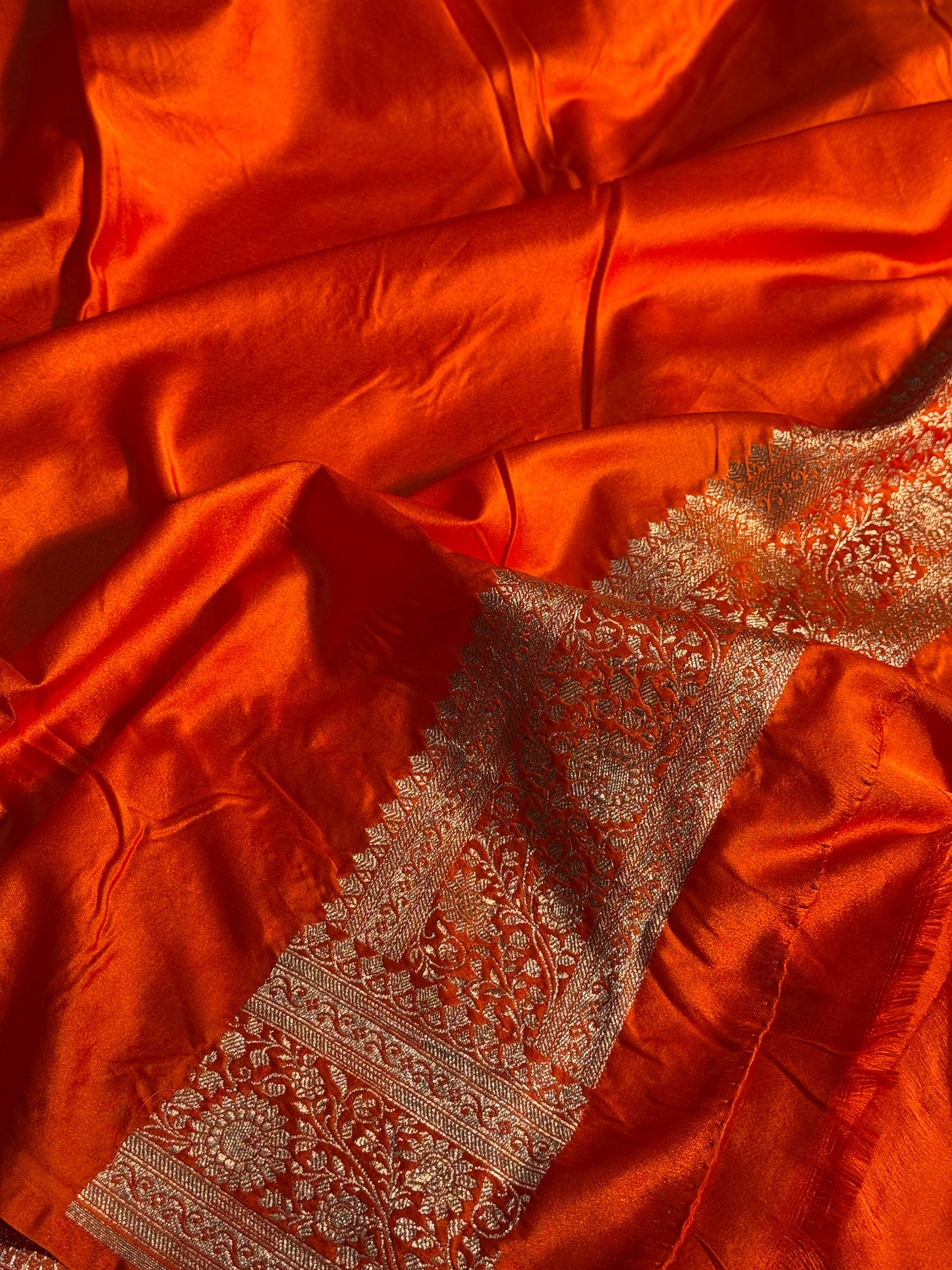 Orange Banarasi Mashru katan silk saree MK159