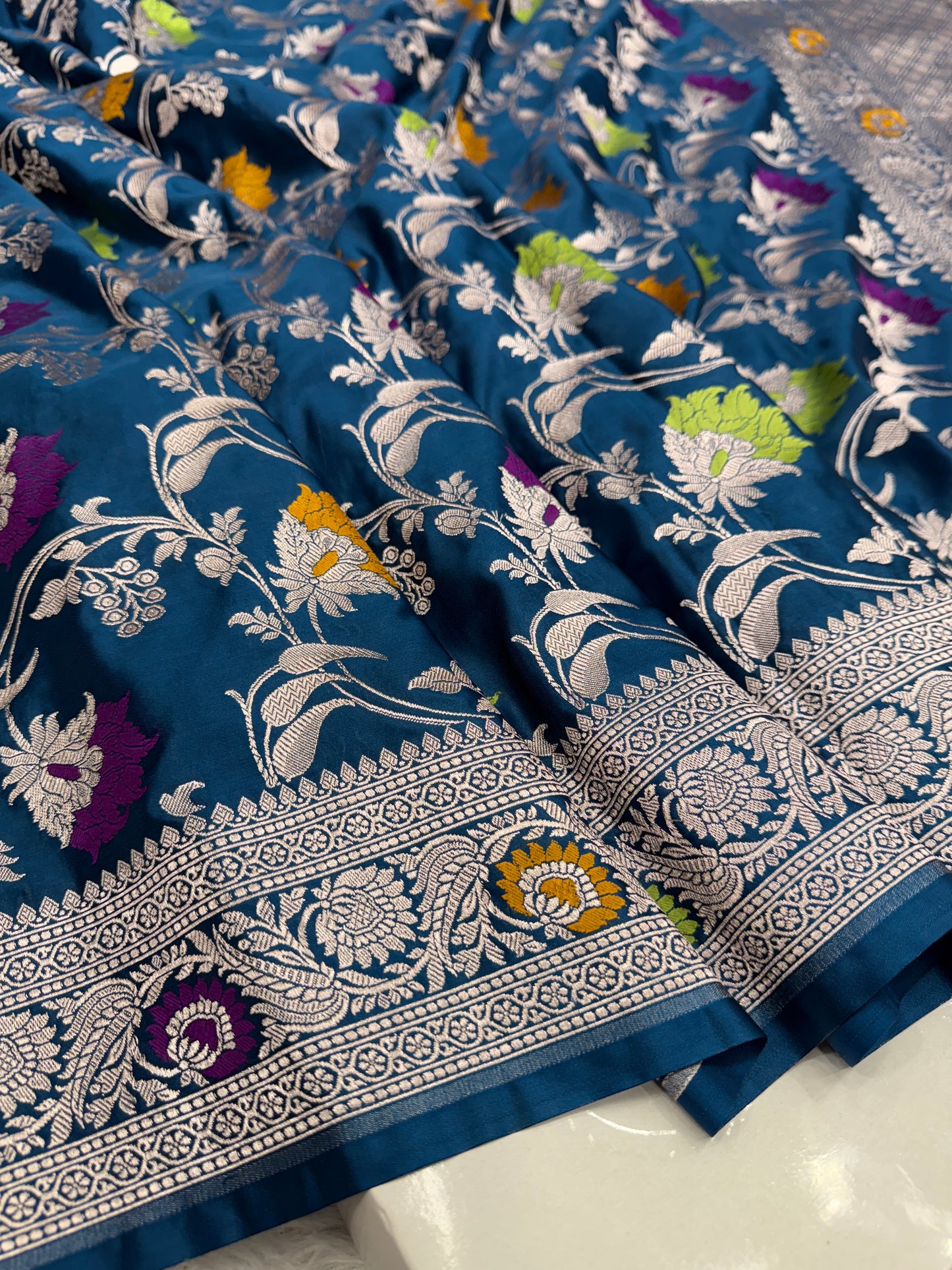 Peacock blue tilfi Banarasi Mashru katan silk saree MK199
