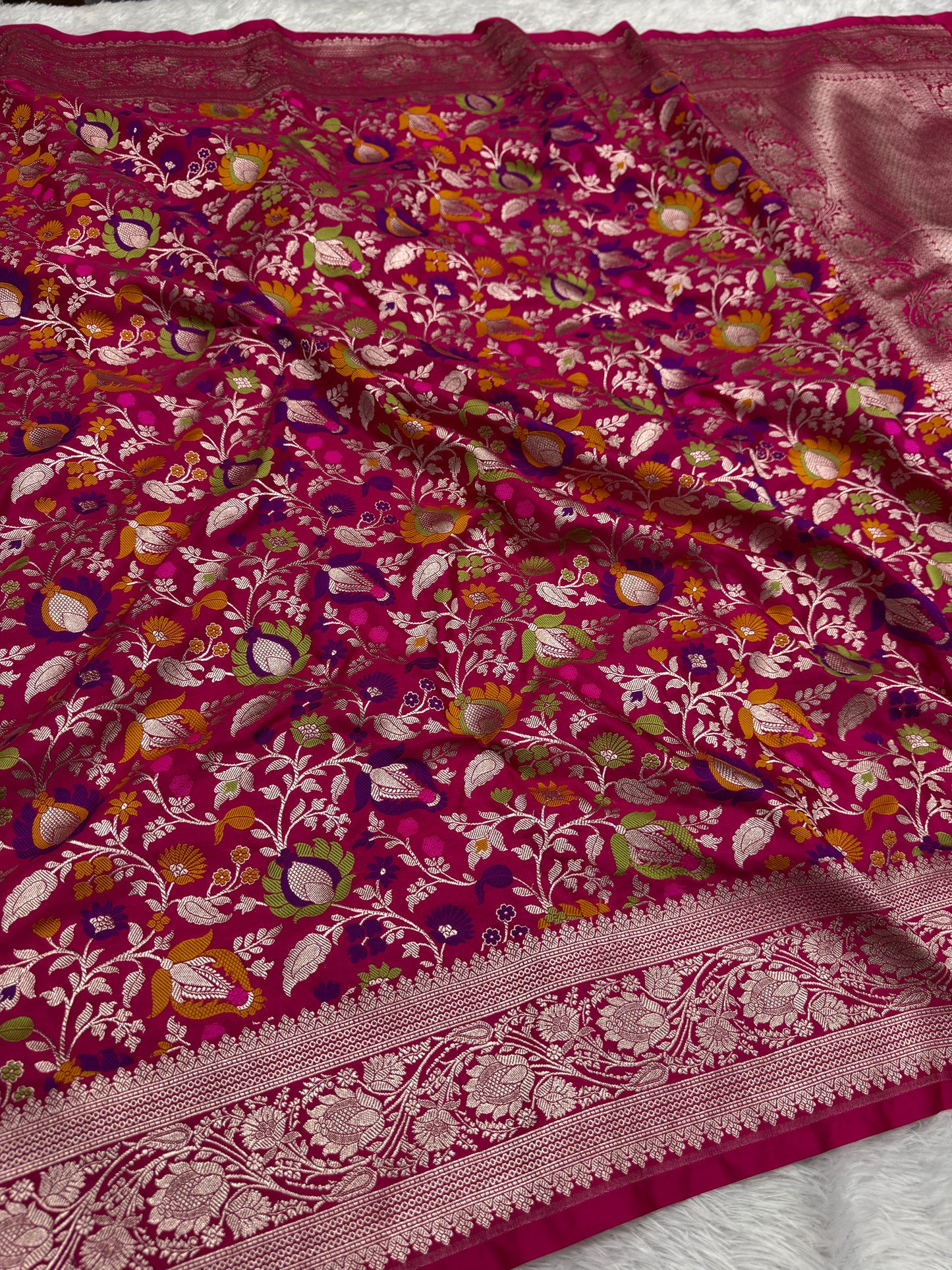 Redish pink premium tilfi Banarasi Mashru katan silk saree MK207