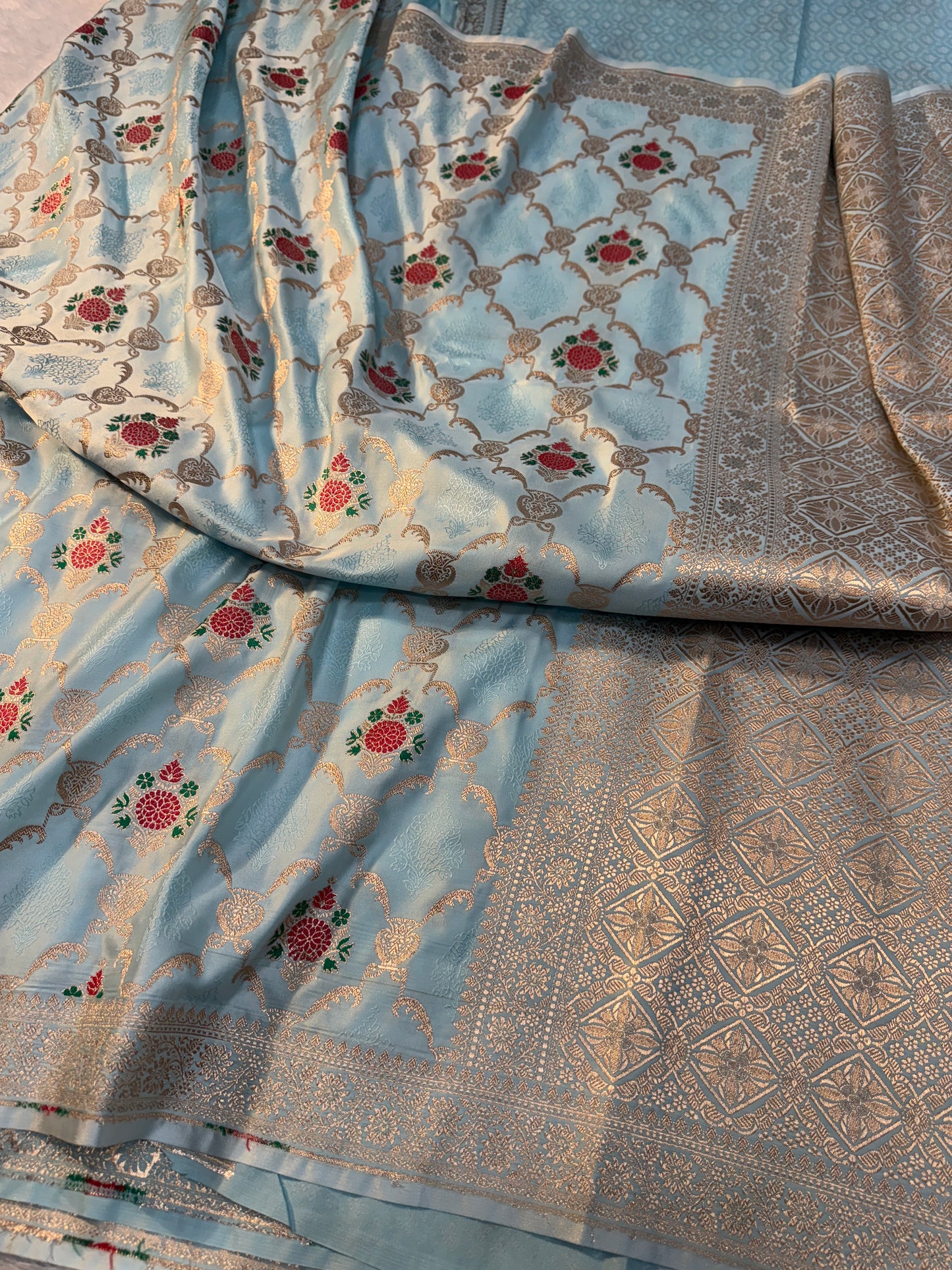 Light sea blue premium Banarasi Mashru katan silk saree MK160