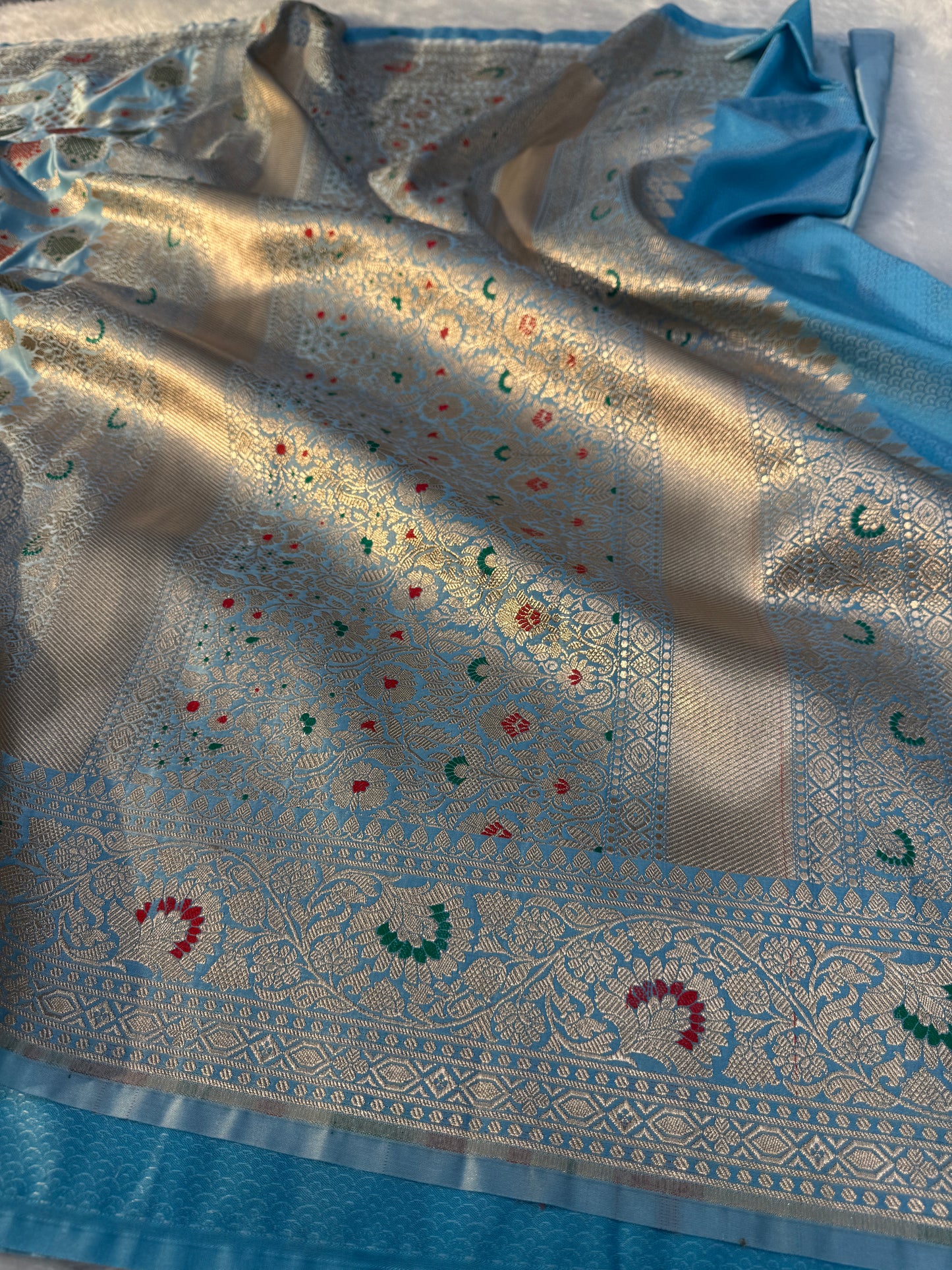 Light blue premium Banarasi Mashru katan silk saree MK171