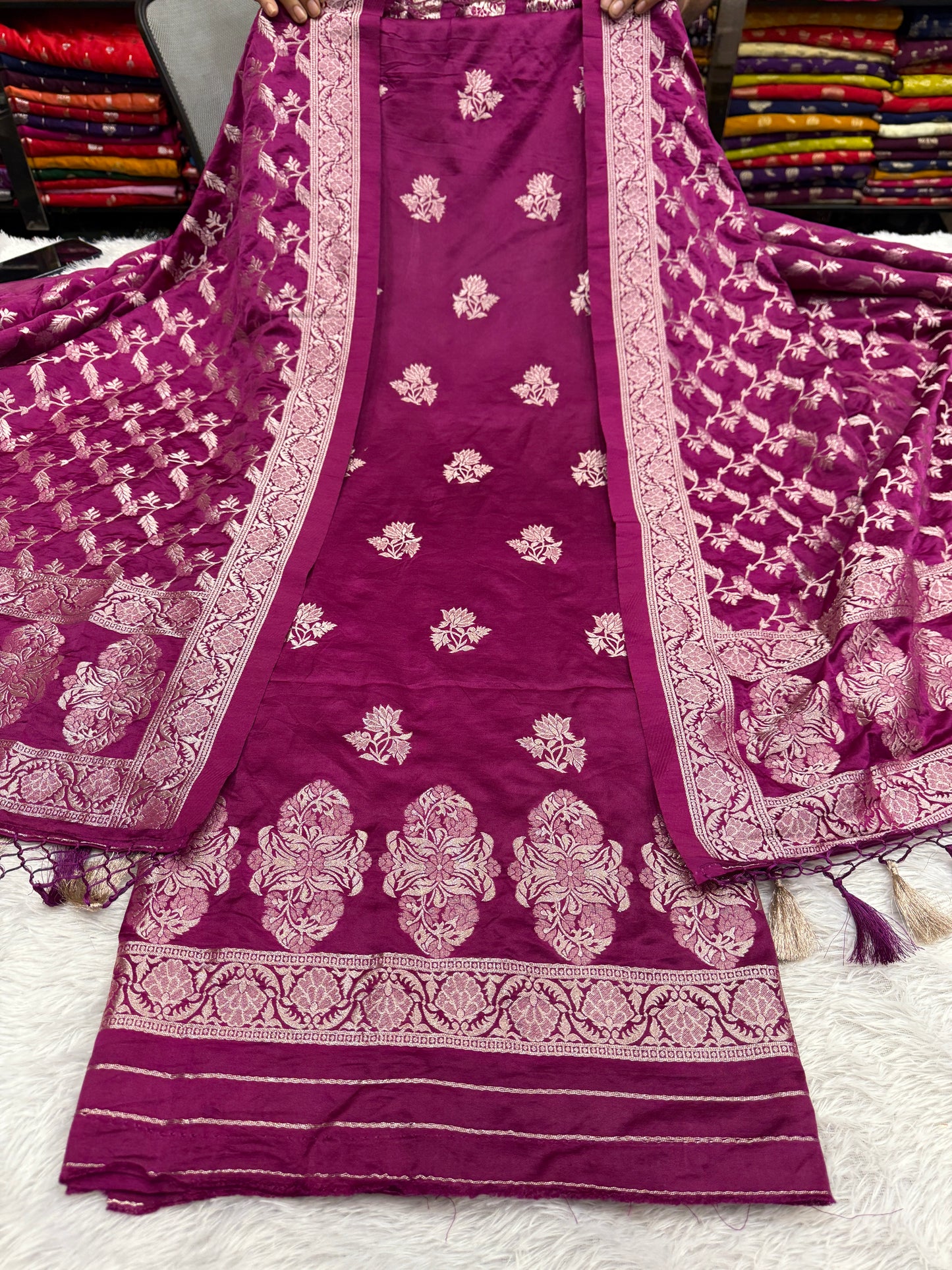 Red premium Banarasi soft satin suit dupatta SD101