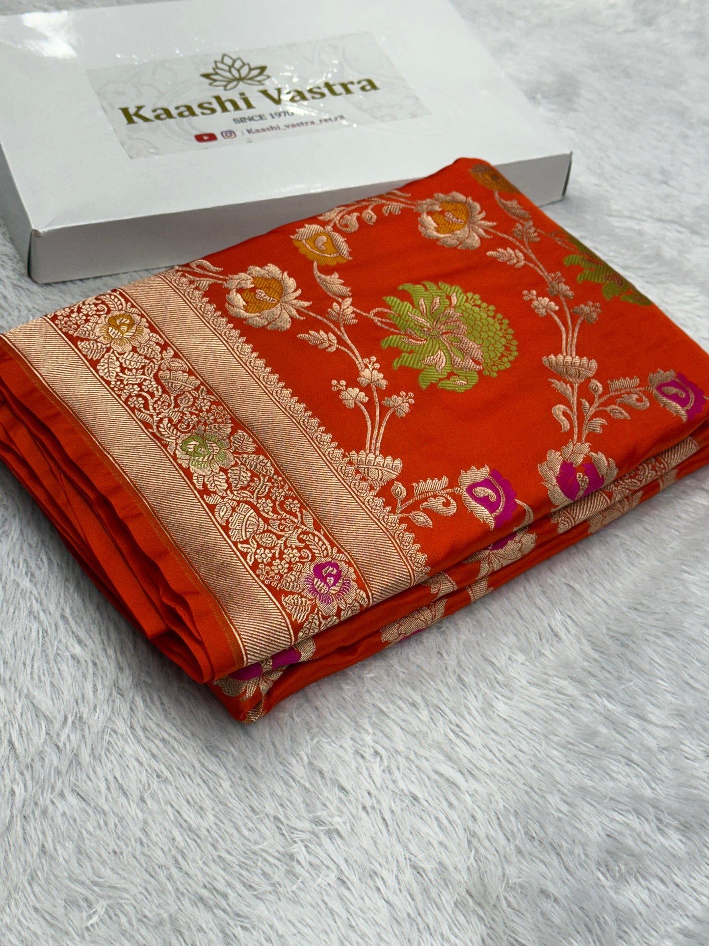 Orange premium Banarasi Mashru katan silk saree MK195