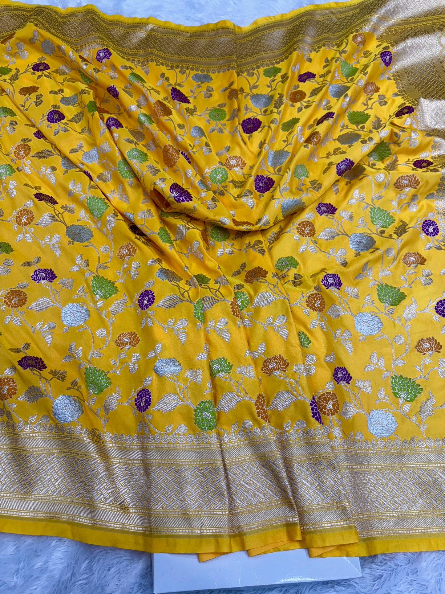 Yellow premium Banarasi mashru katan silk saree MK194