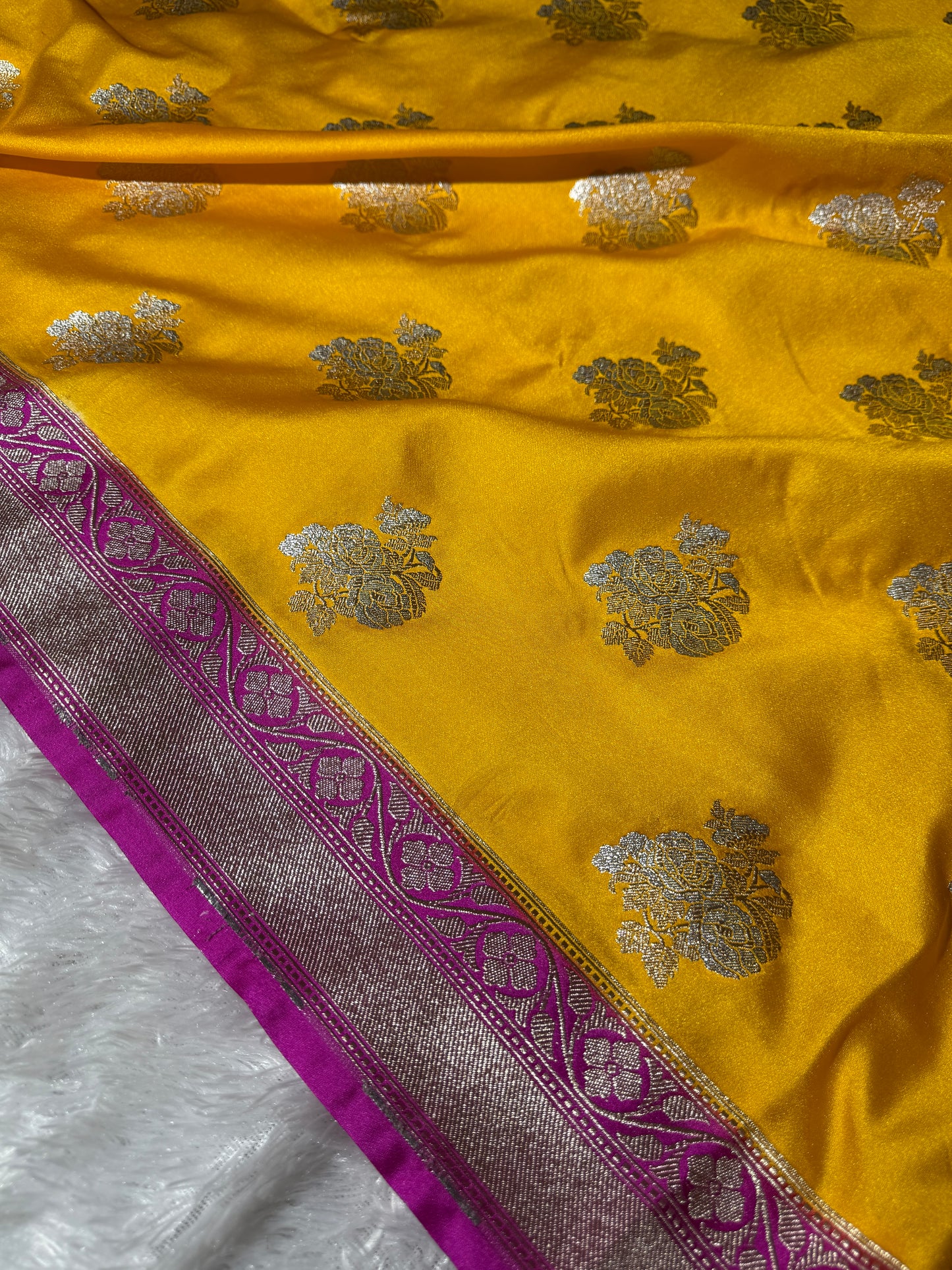 Yellow premium Banarasi Mashru katan silk saree MK211