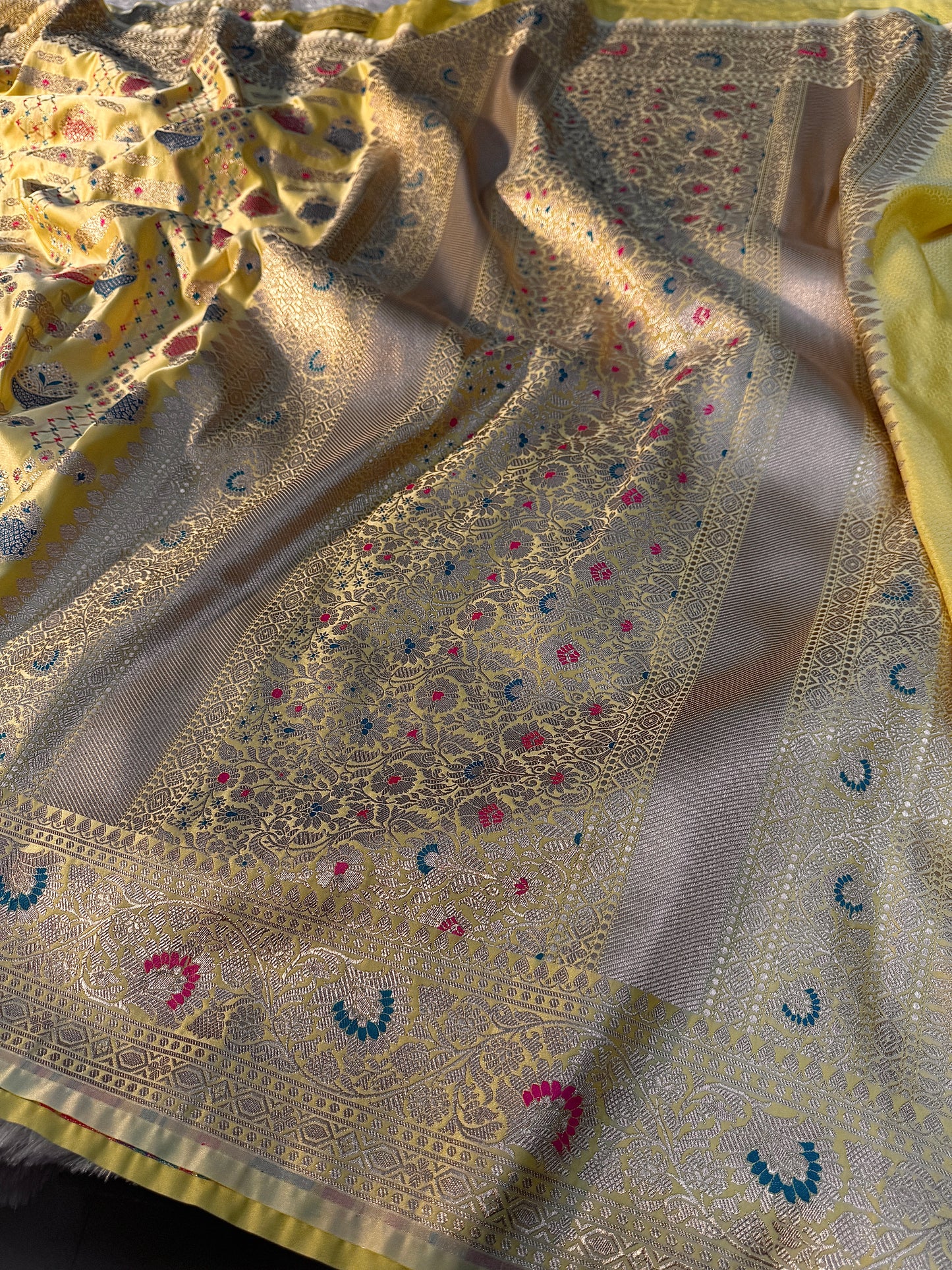 Lemon premium Banarasi Mashru katan silk saree MK171