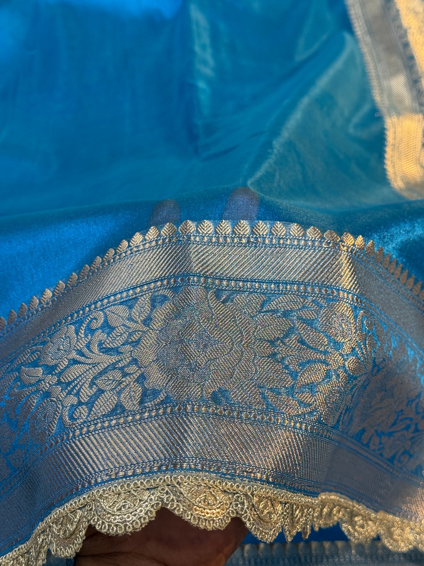 Sky blue Banarasi tissue silk saree with lace border TS106