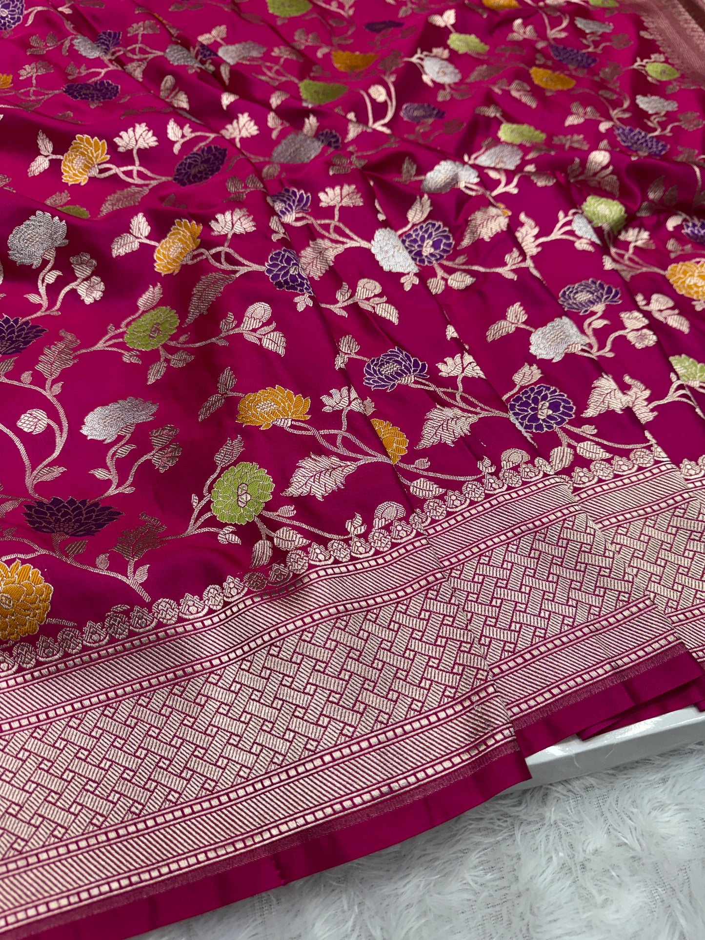 Rani pink premium Banarasi Mashru katan silk saree MK194