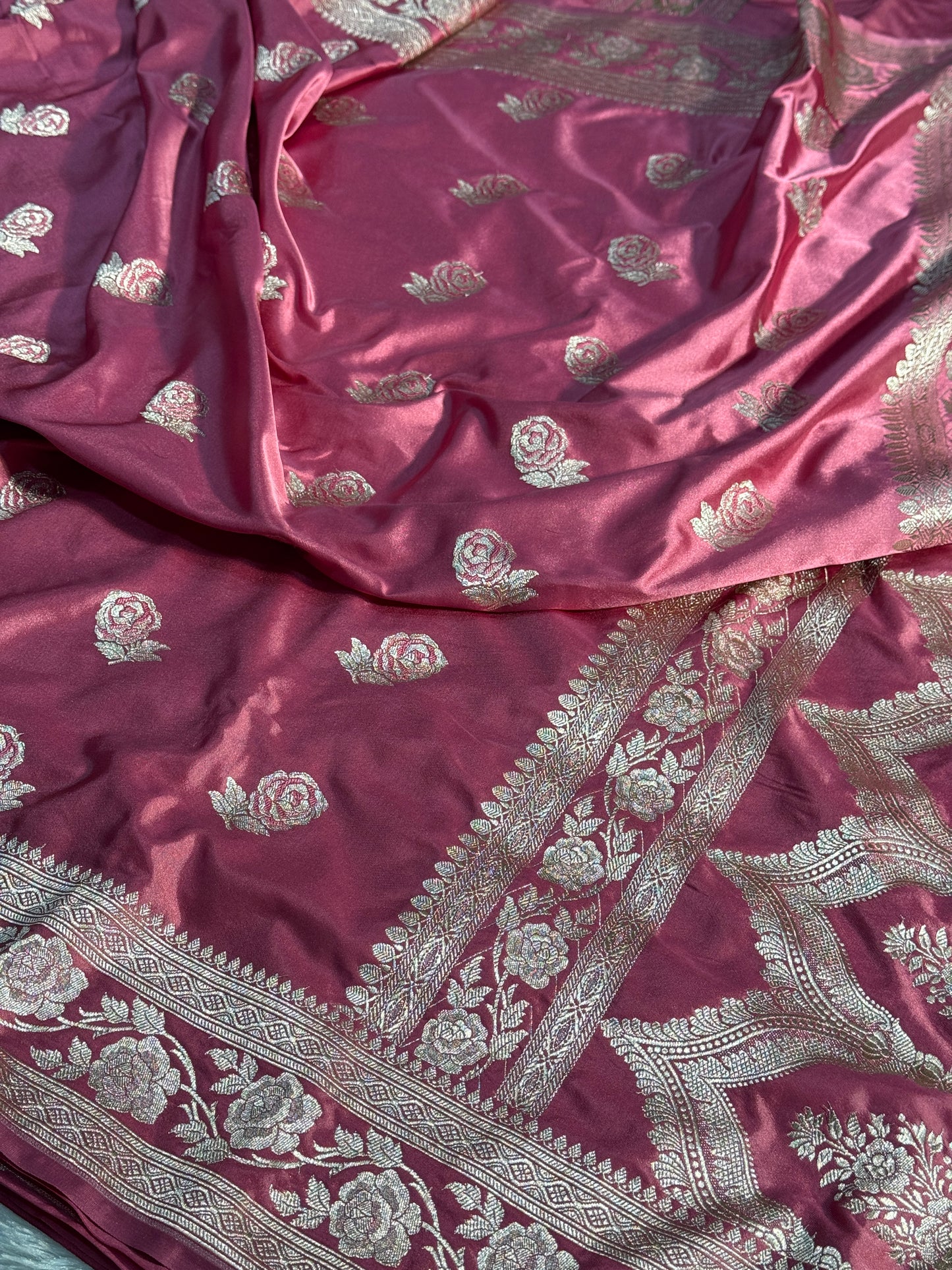 Onion pink color Banarasi Mashru katan silk saree MK156