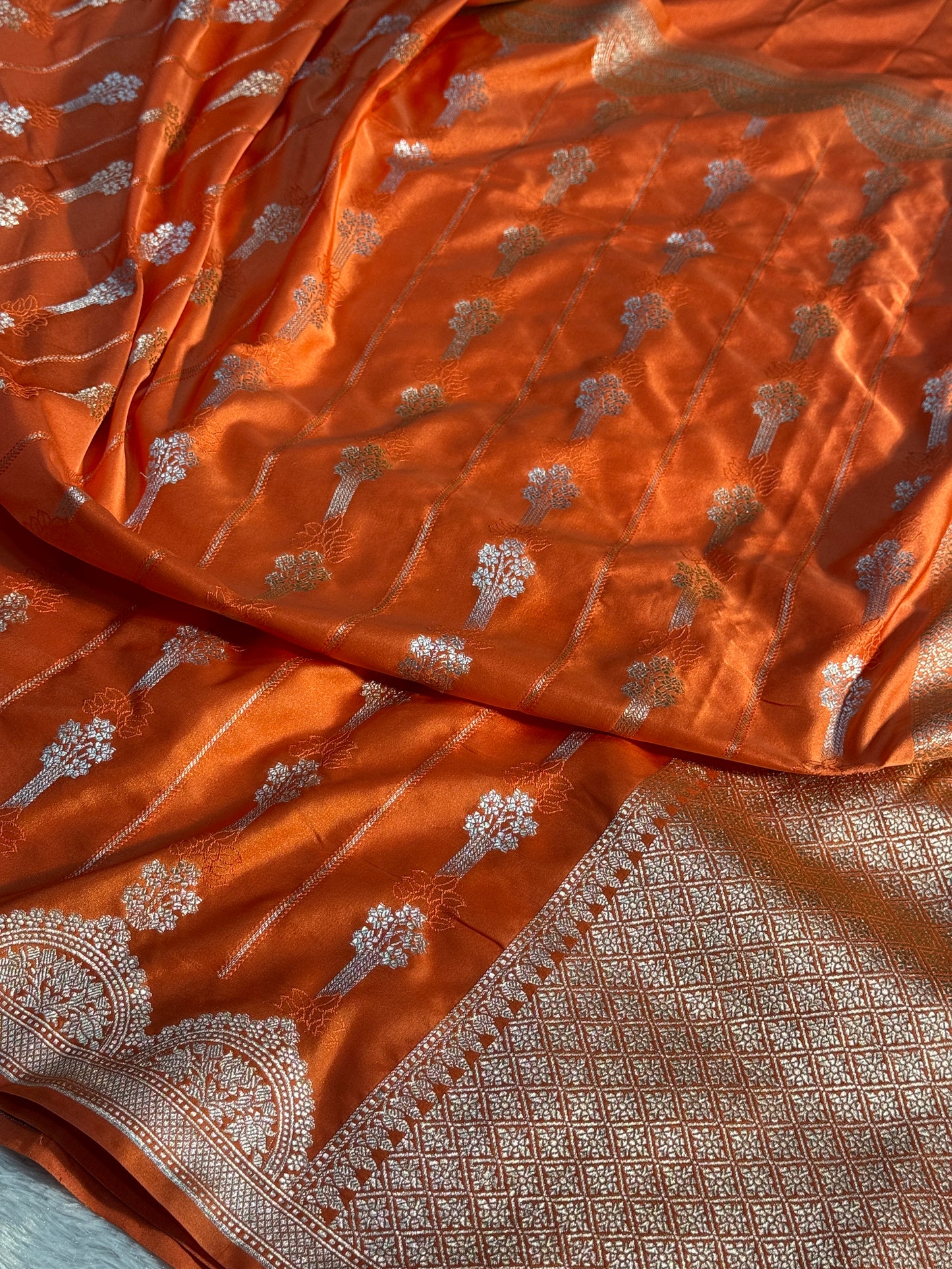 Peach orange Banarasi Mashru katan silk saree MK158