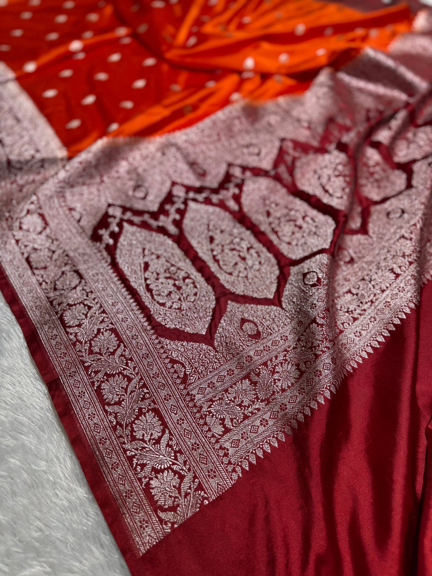 Orange contrast premium Banarasi Mashru katan silk saree MK182