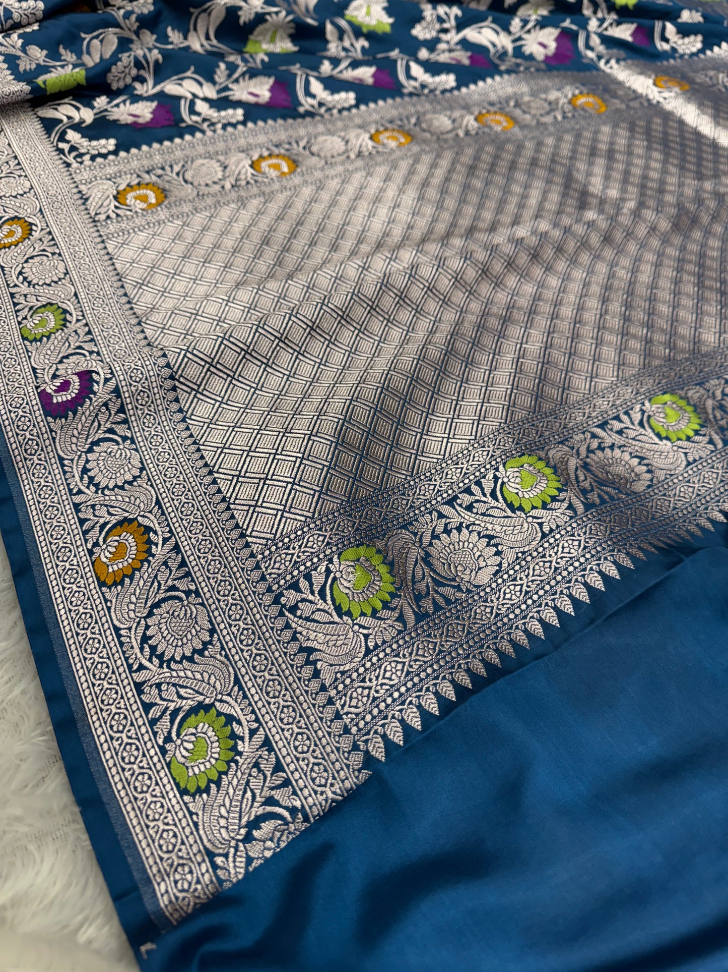 Peacock blue tilfi Banarasi Mashru katan silk saree MK199