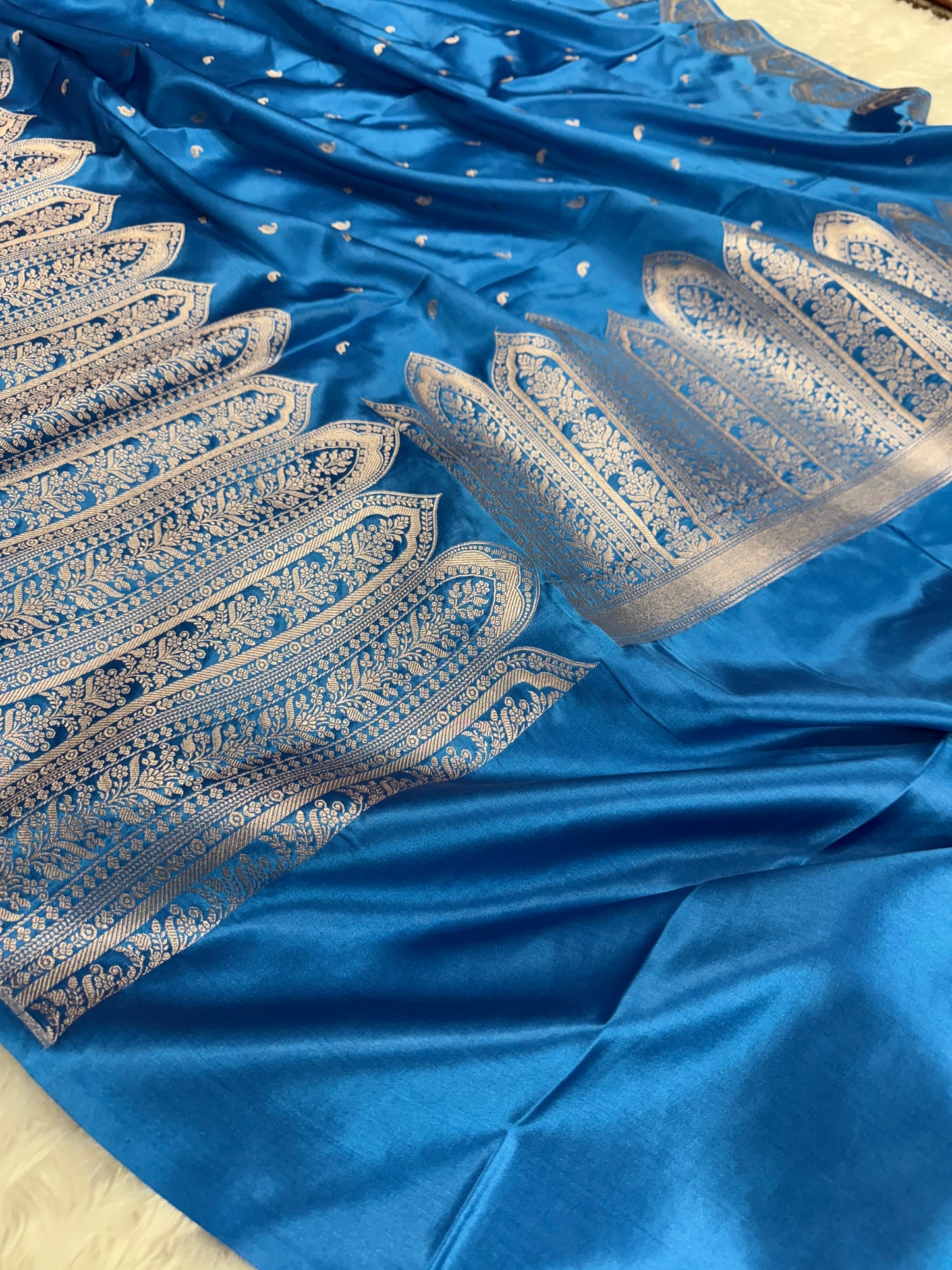 Peacock blue premium Banarasi Mashru katan silk saree MK189