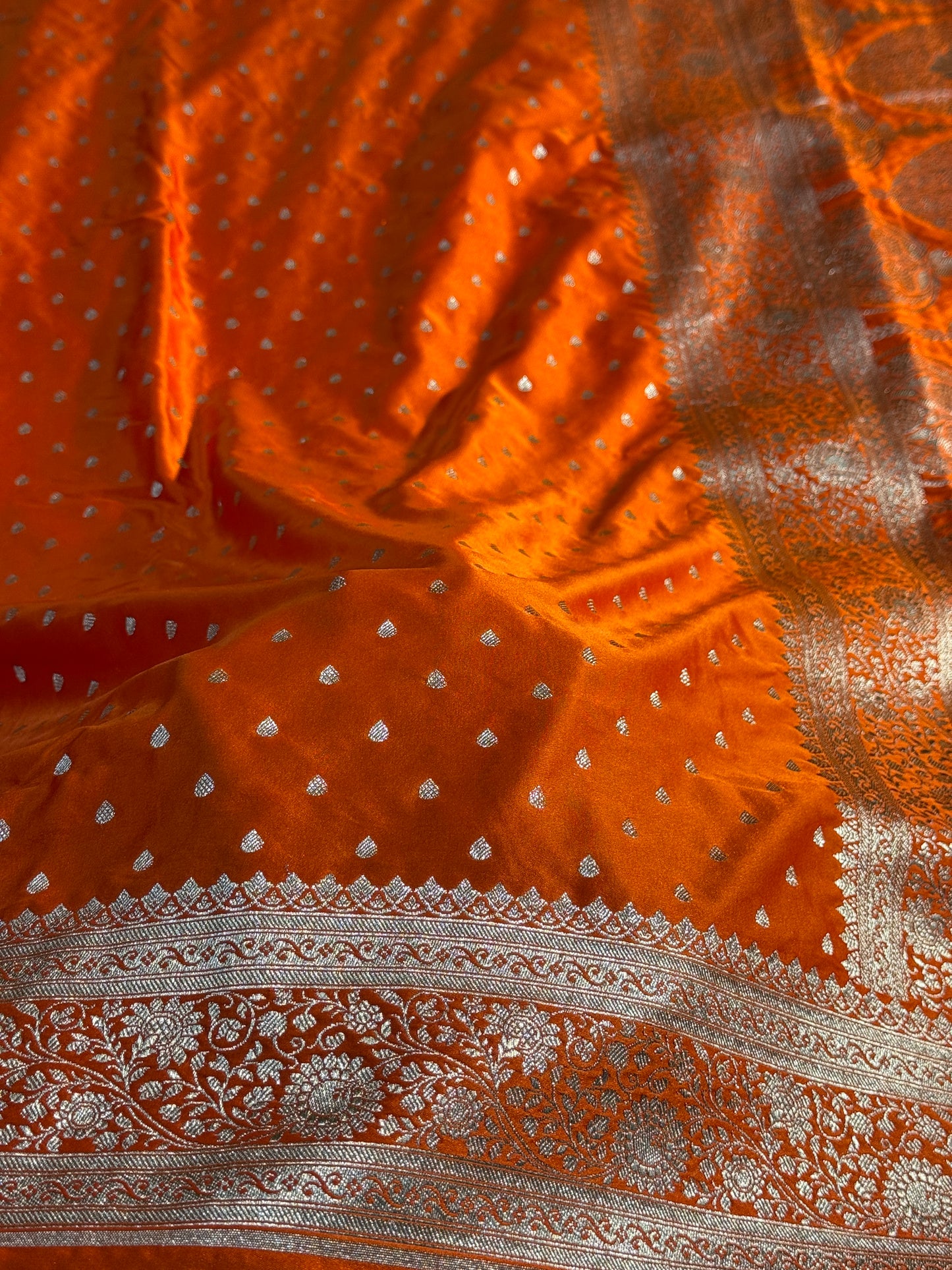 Orange Banarasi Mashru katan silk saree MK159