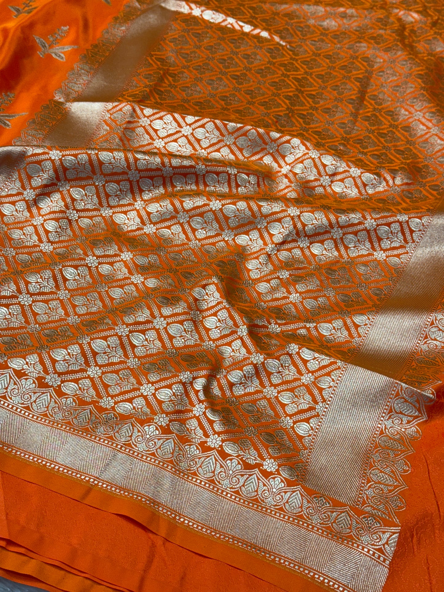 Orange premium Banarasi Mashru katan silk saree MK172