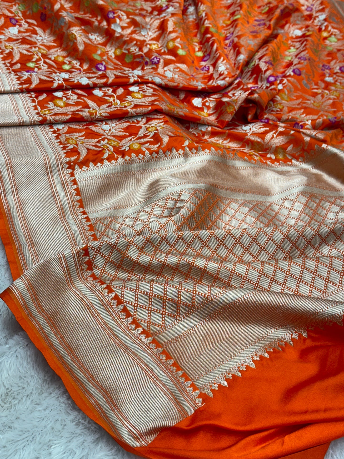 Orange premium Banarasi Mashru Katan silk saree MK184