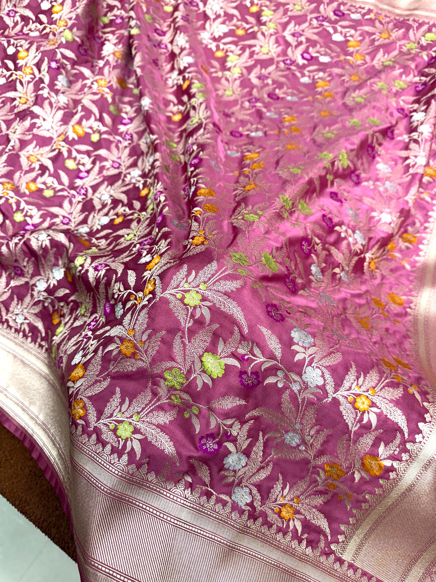 Onion pink premium Banarasi Mashru katan silk saree MK184