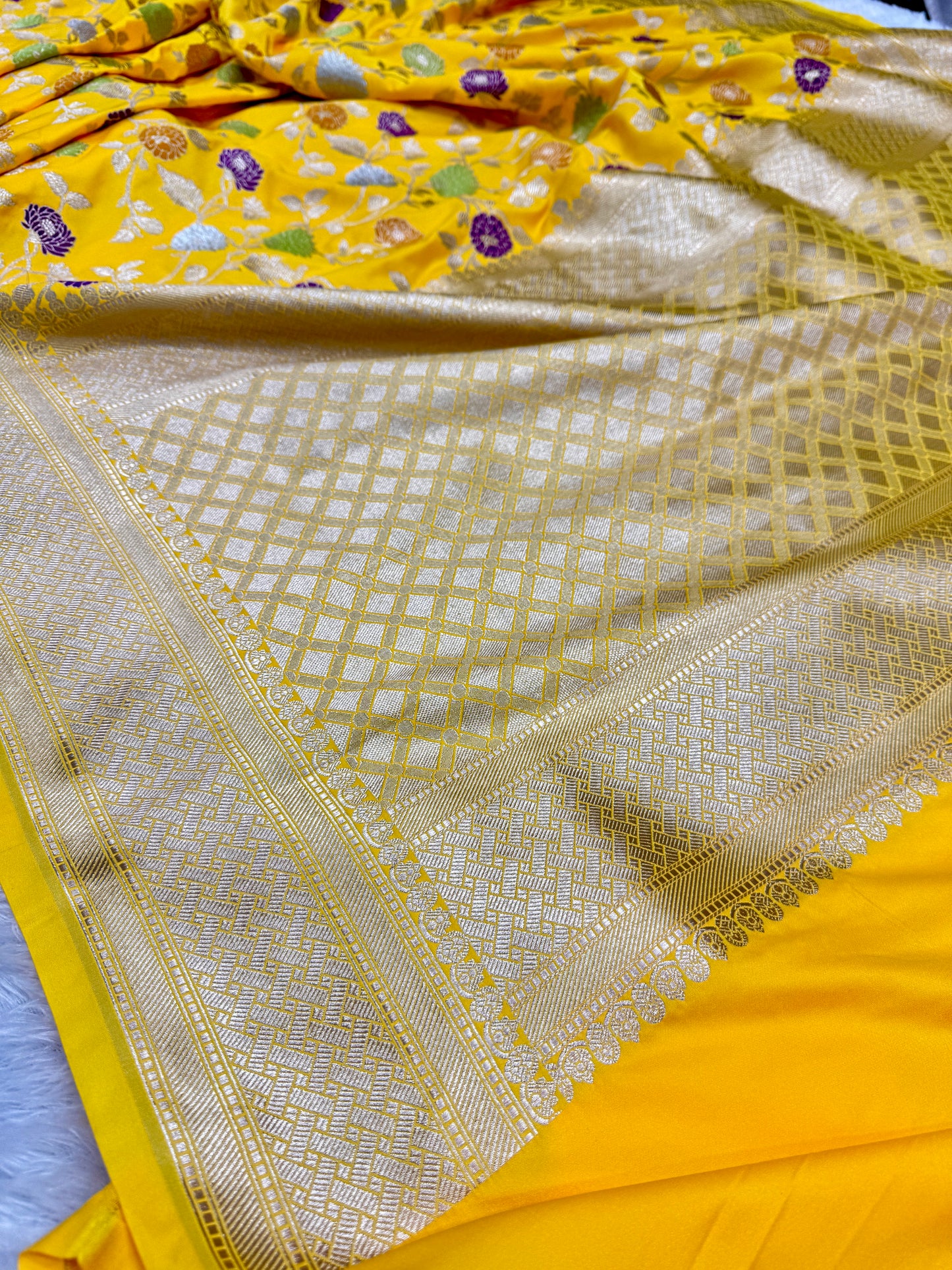 Yellow premium Banarasi mashru katan silk saree MK194
