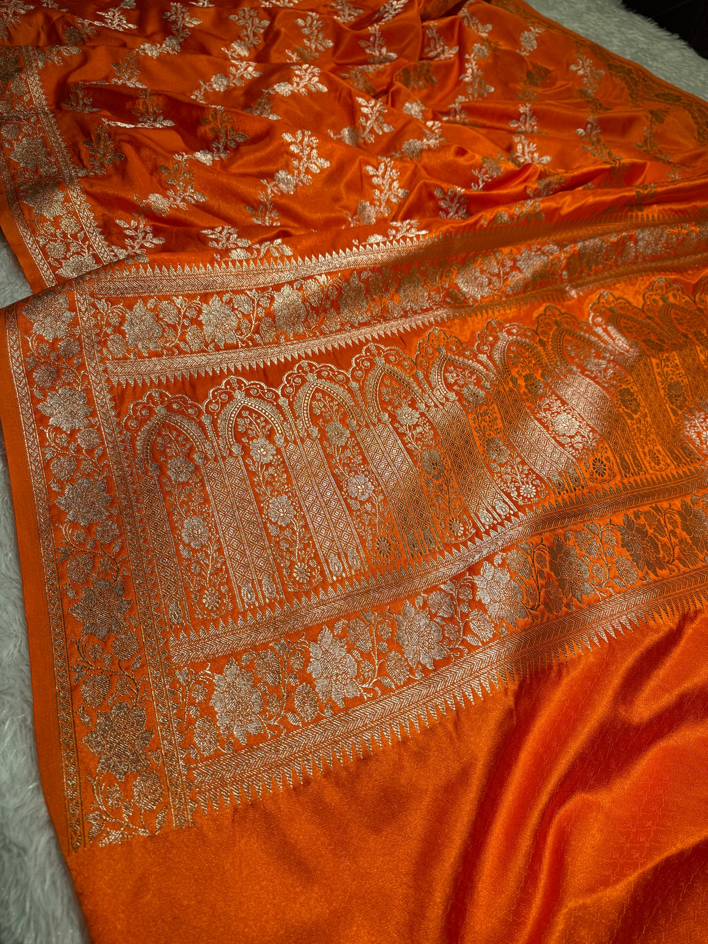 Orange premium Banarasi Mashru katan silk saree MK204
