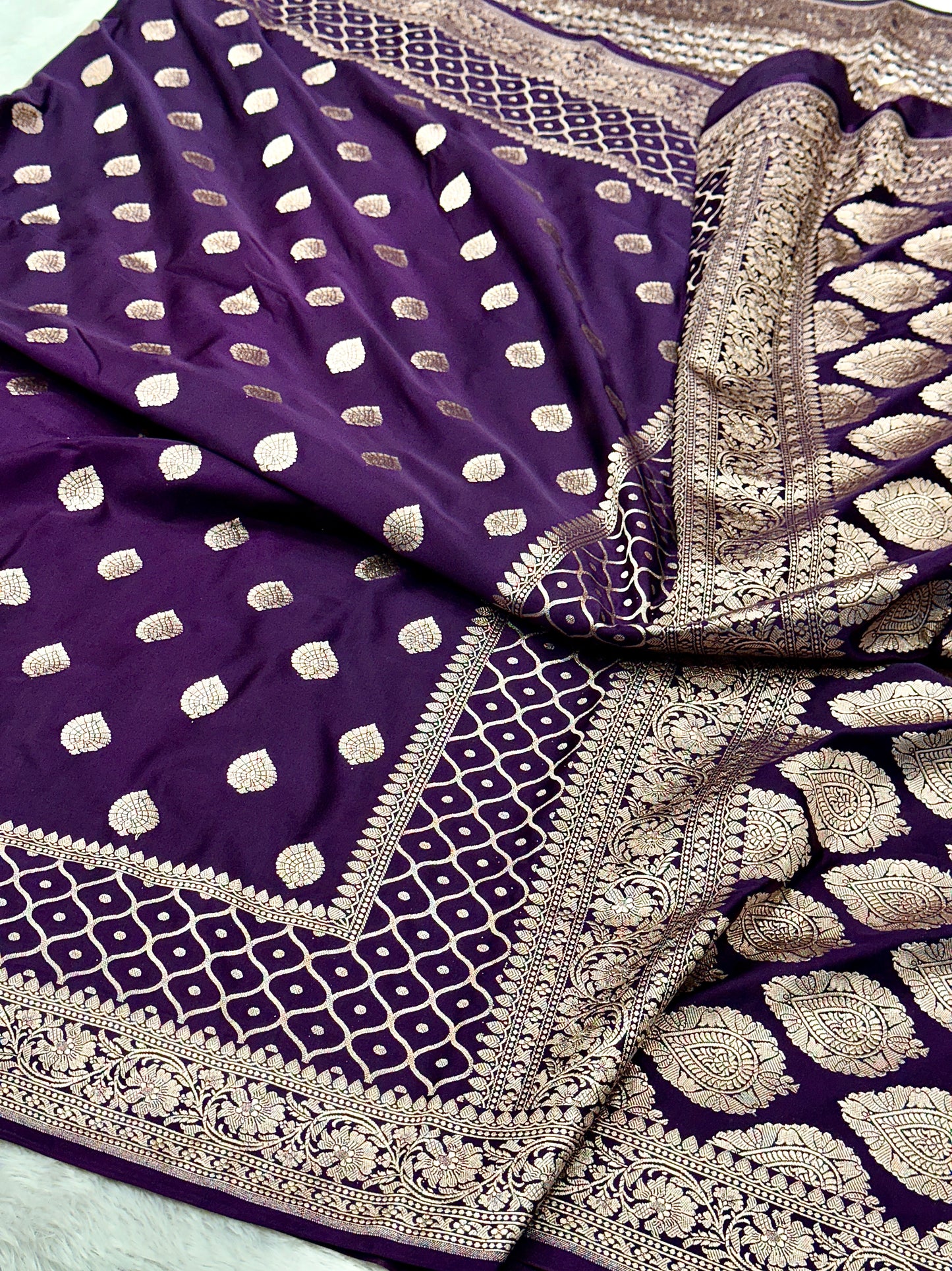Purple Banarasi Mashru katan silk saree MK157