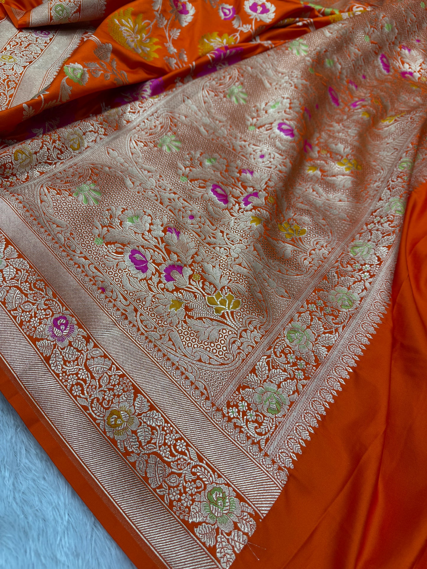 Orange premium Banarasi Mashru katan silk saree MK195
