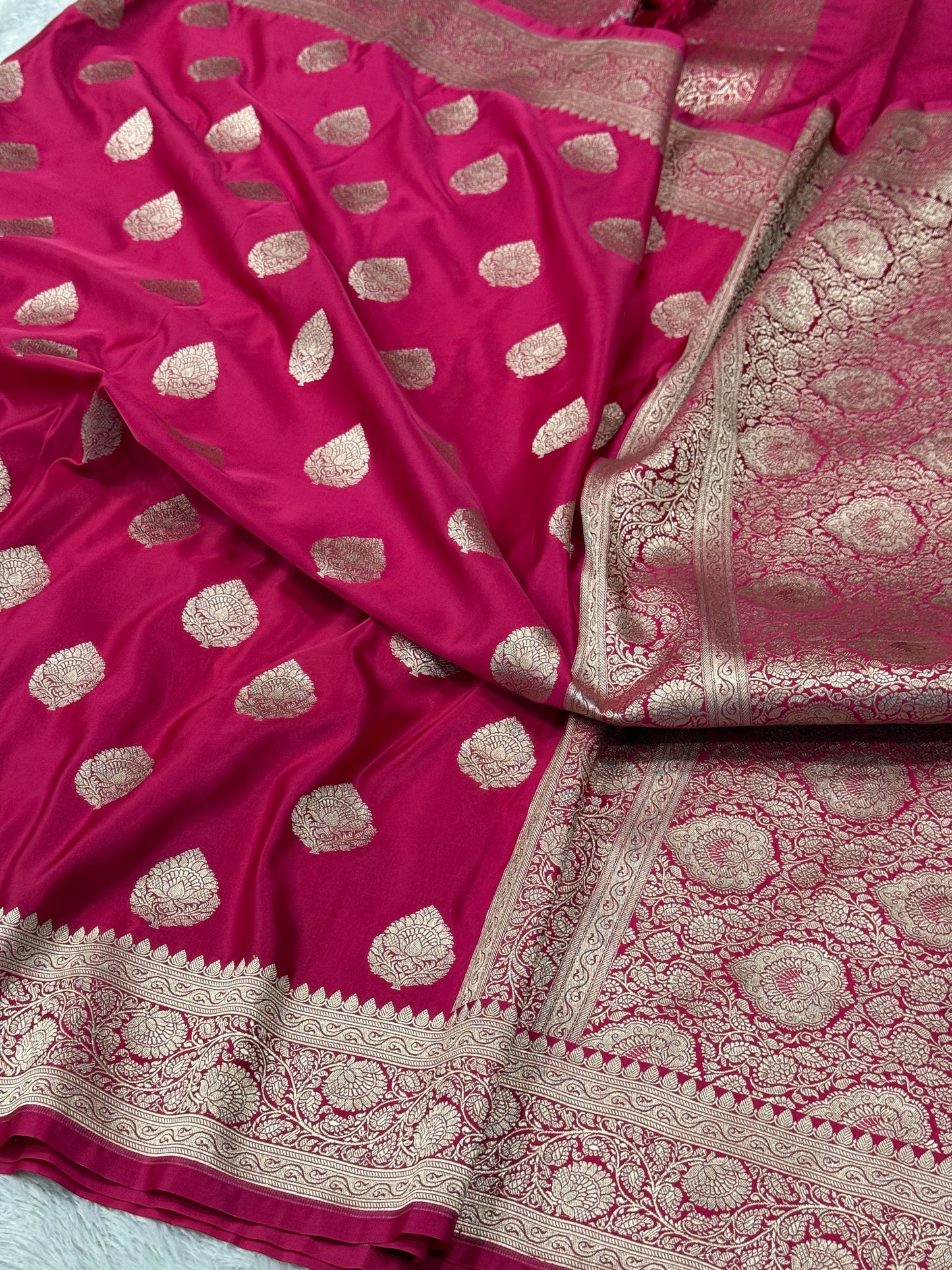 Rani pink premium Banarasi Mashru katan silk saree MK161