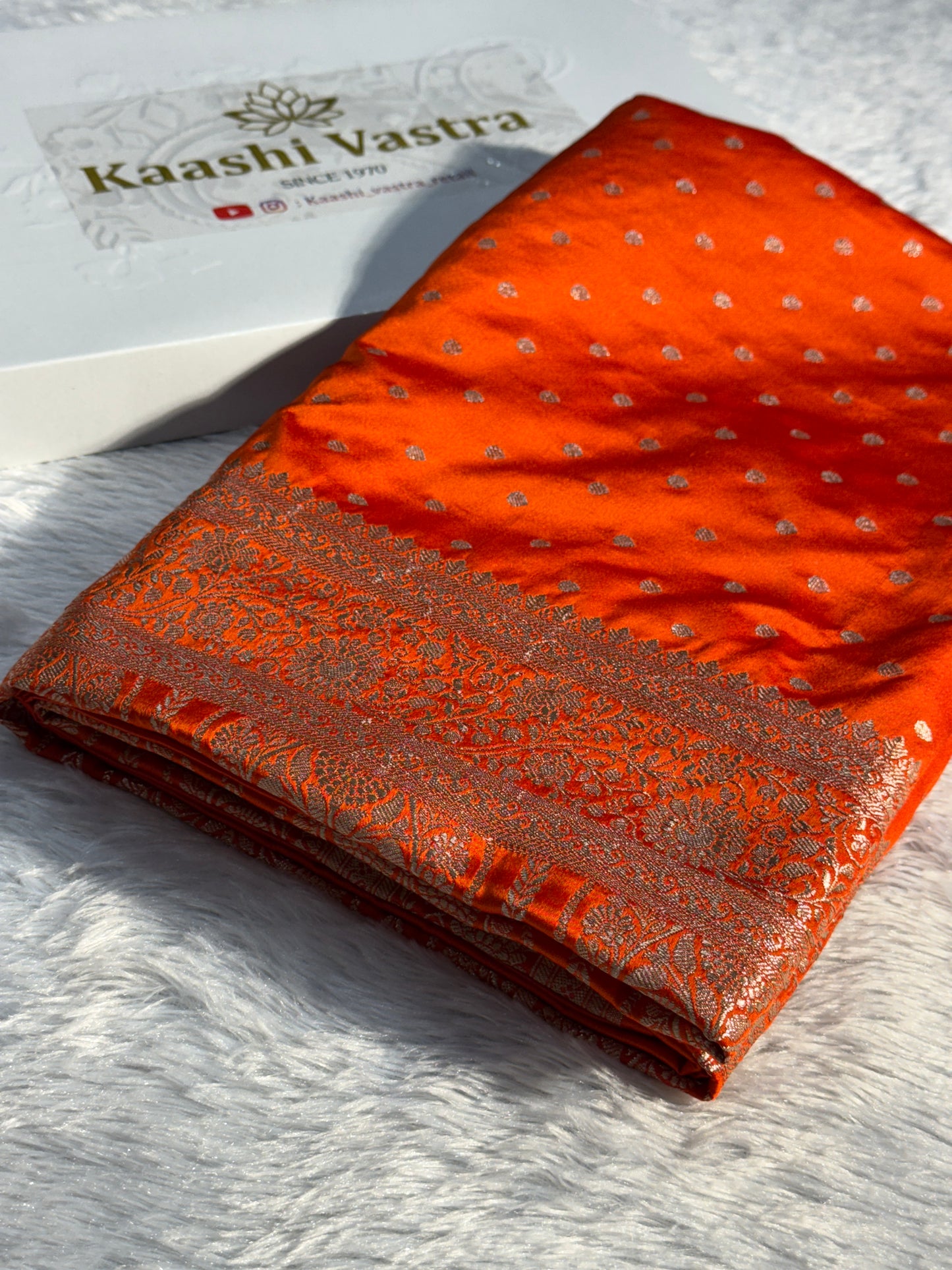 Orange Banarasi Mashru katan silk saree MK159