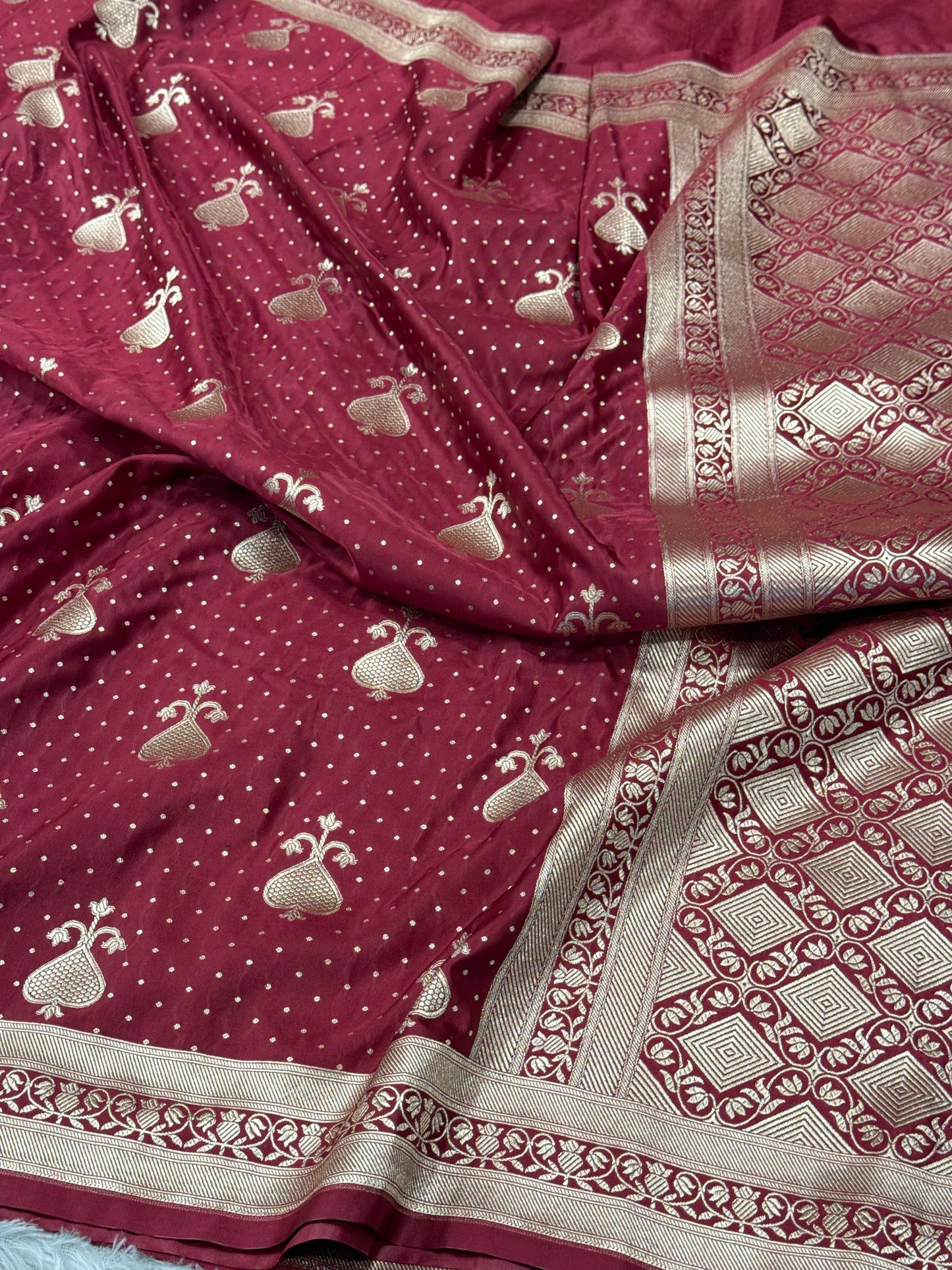 Premium maroon Banarasi Mashru katan silk saree MK165