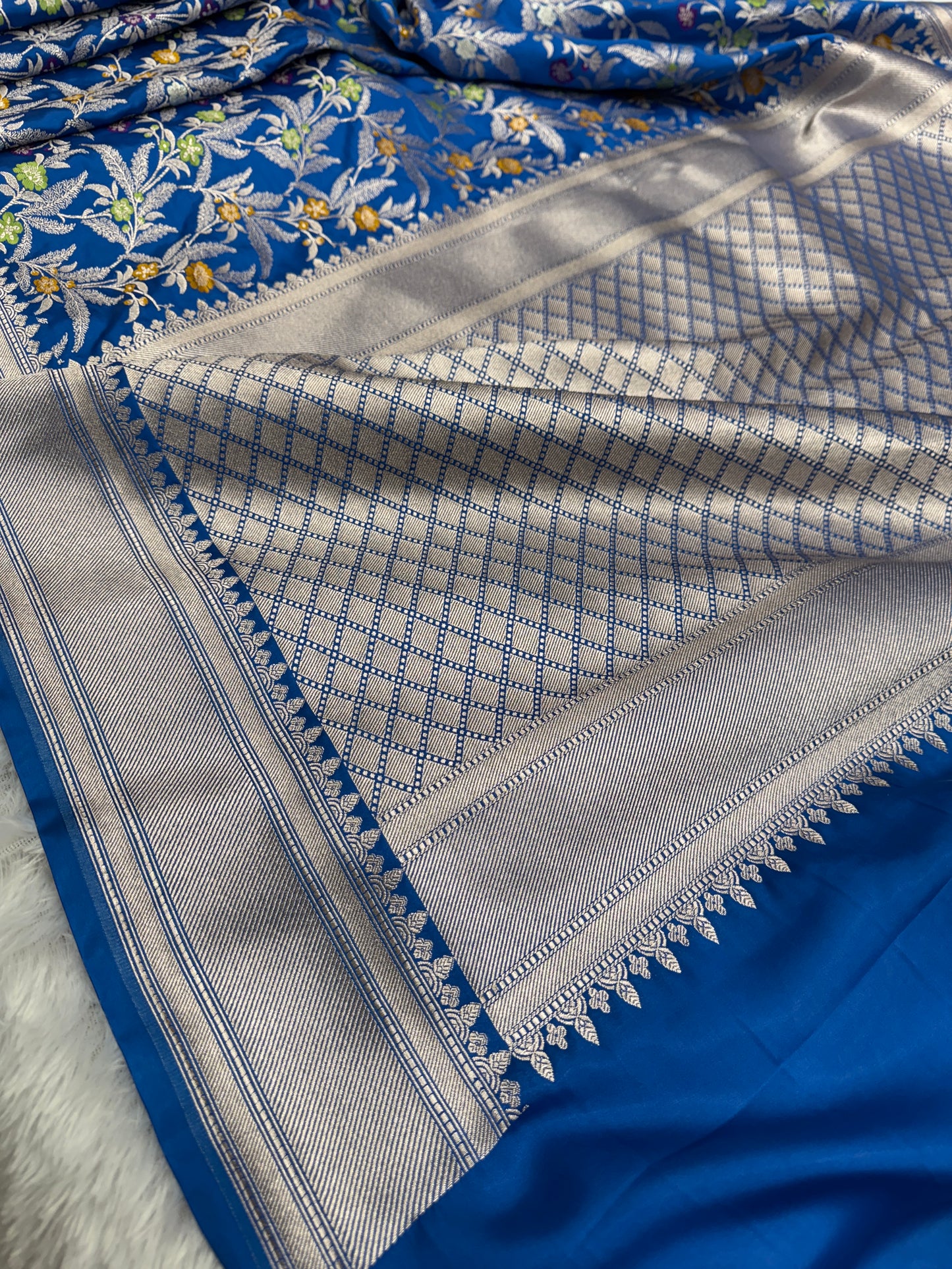 Peacock blue Premium tilfi Banarasi Mashru katan silk saree MK184