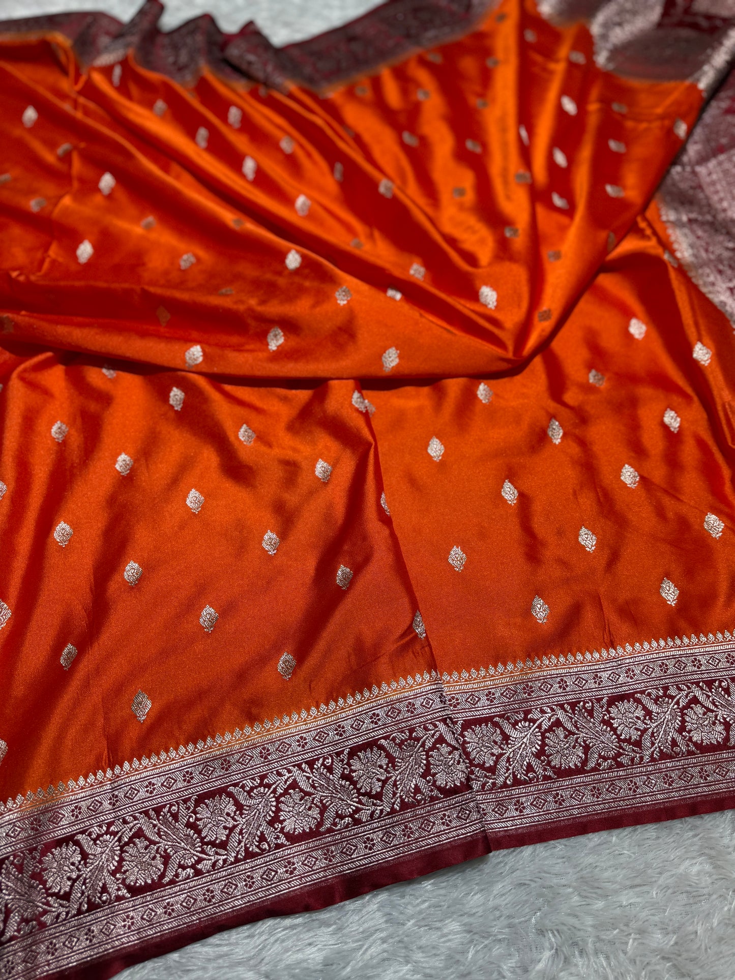 Orange contrast premium Banarasi Mashru katan silk saree MK182