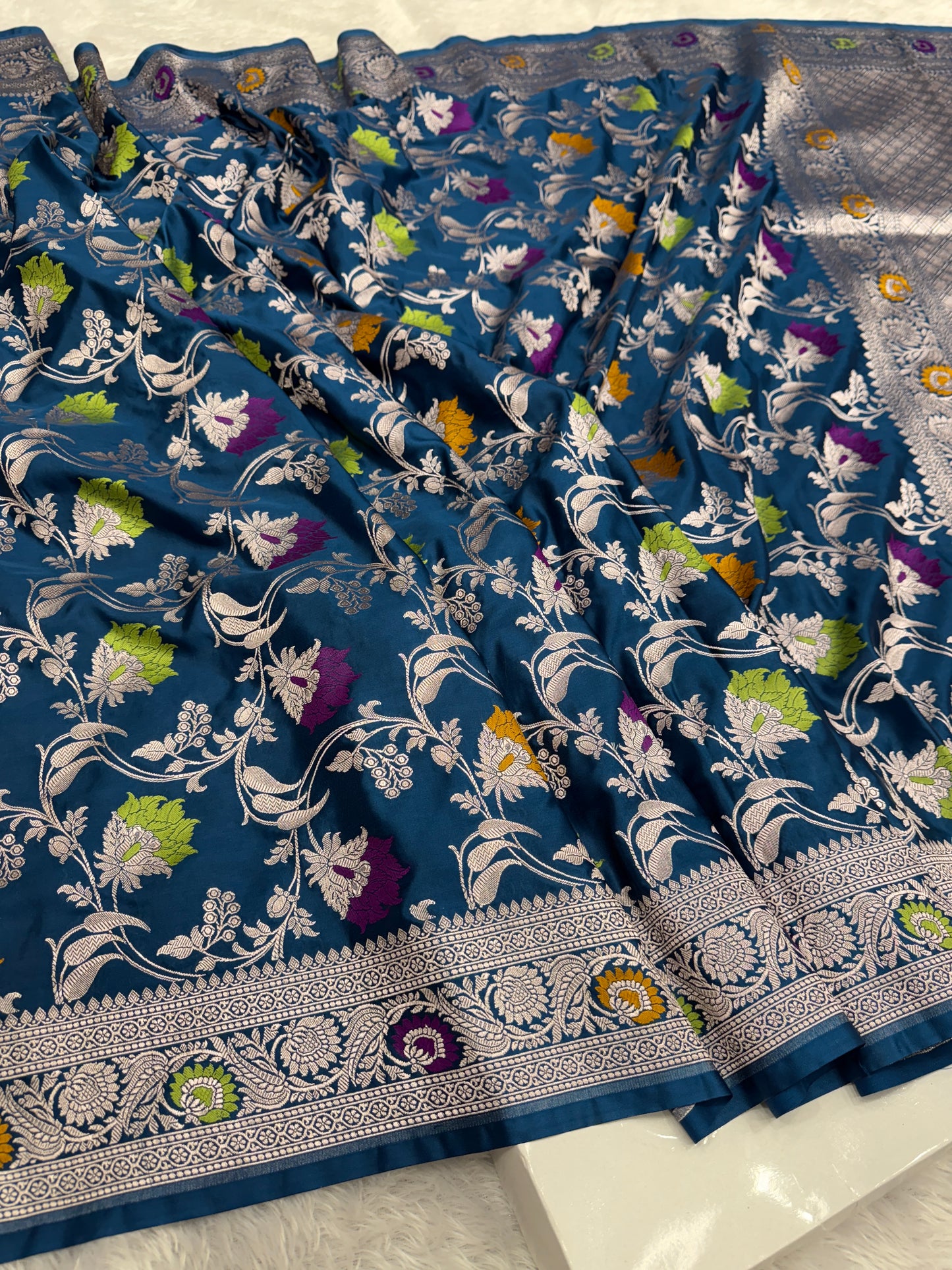 Peacock blue tilfi Banarasi Mashru katan silk saree MK199