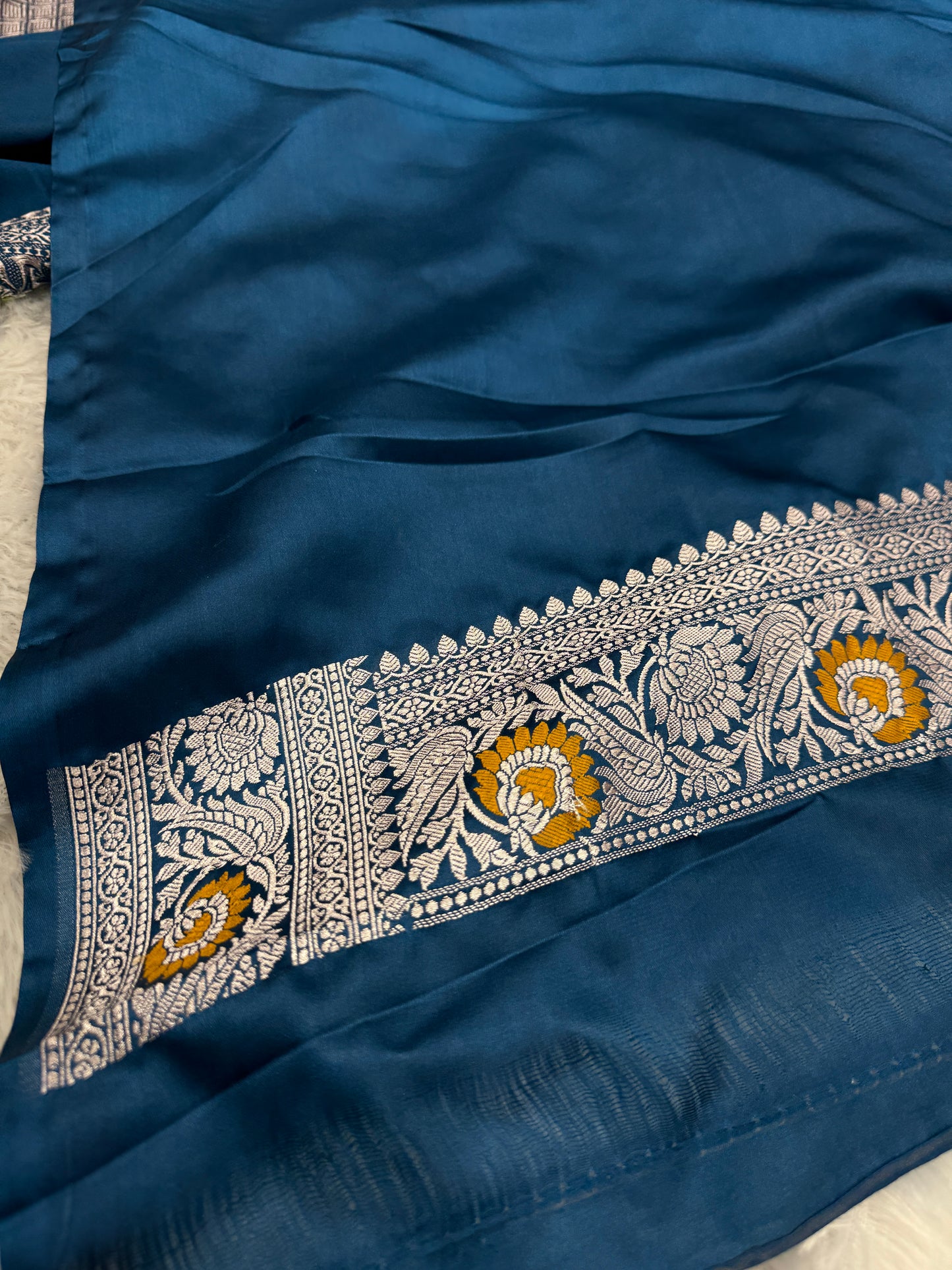Peacock blue tilfi Banarasi Mashru katan silk saree MK199