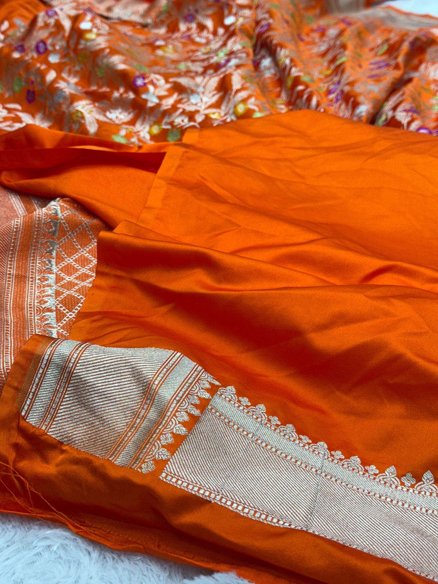Orange premium Banarasi Mashru Katan silk saree MK184